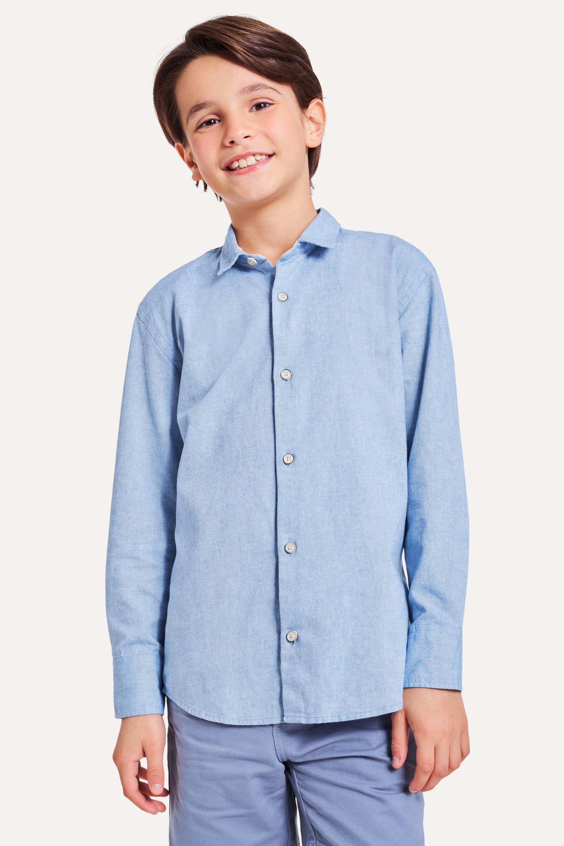 Camisa Oxford Infantil Manga Longa