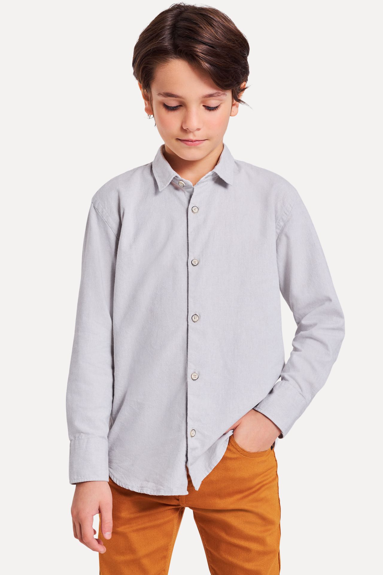 Camisa Oxford Infantil Manga Longa