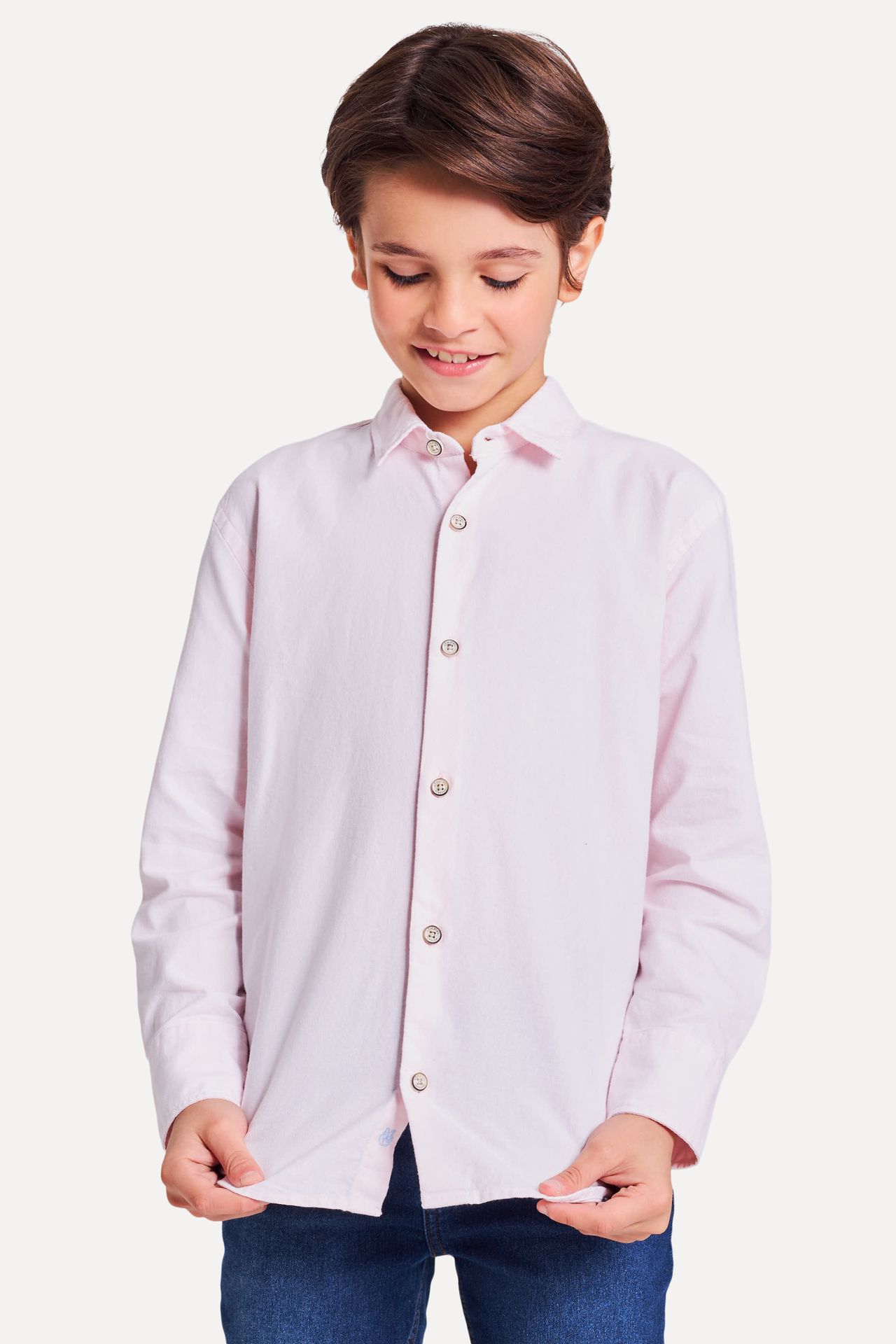 Camisa Oxford Infantil Manga Longa