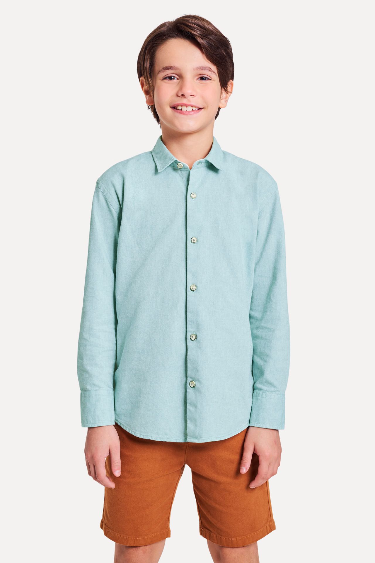 Camisa Oxford Infantil Manga Longa