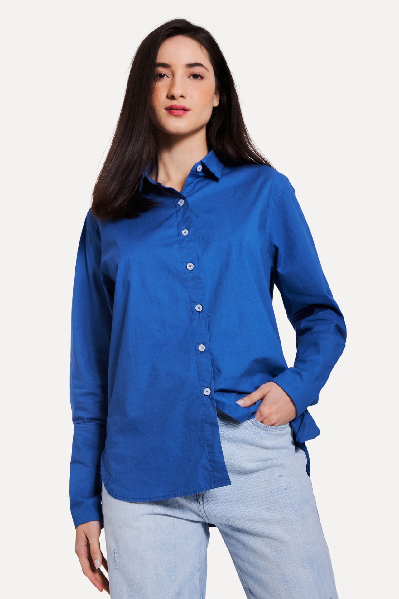 Camisa Básica Feminina Tricoline Manga Longa