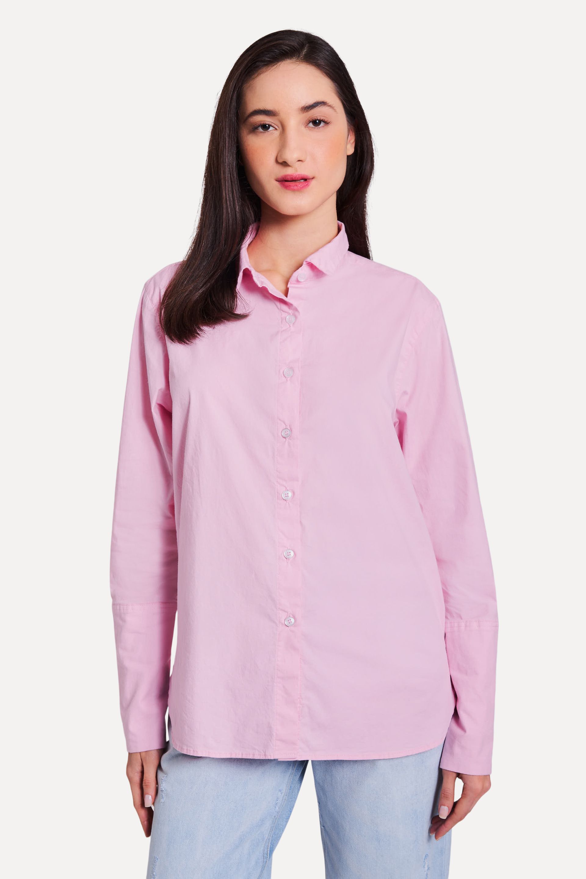 Camisa Básica Feminina Tricoline Manga Longa