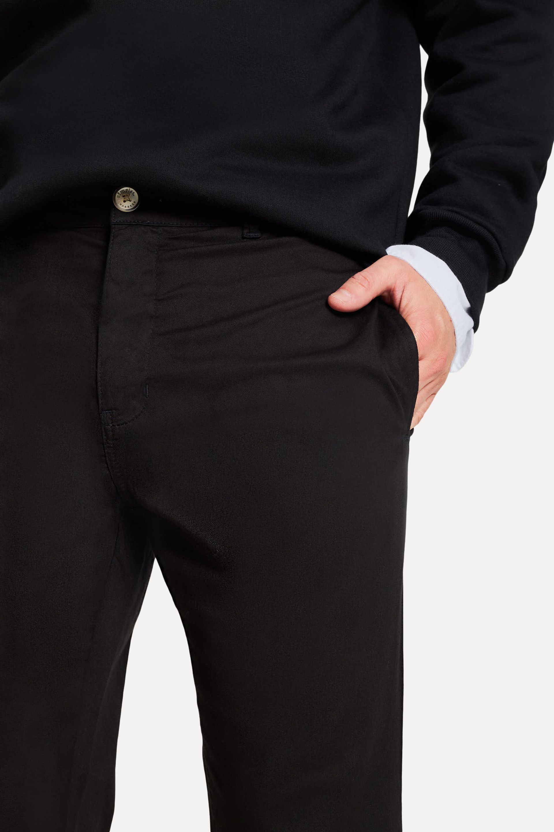 Calça Chino Reta Masculina Simples de Sarja