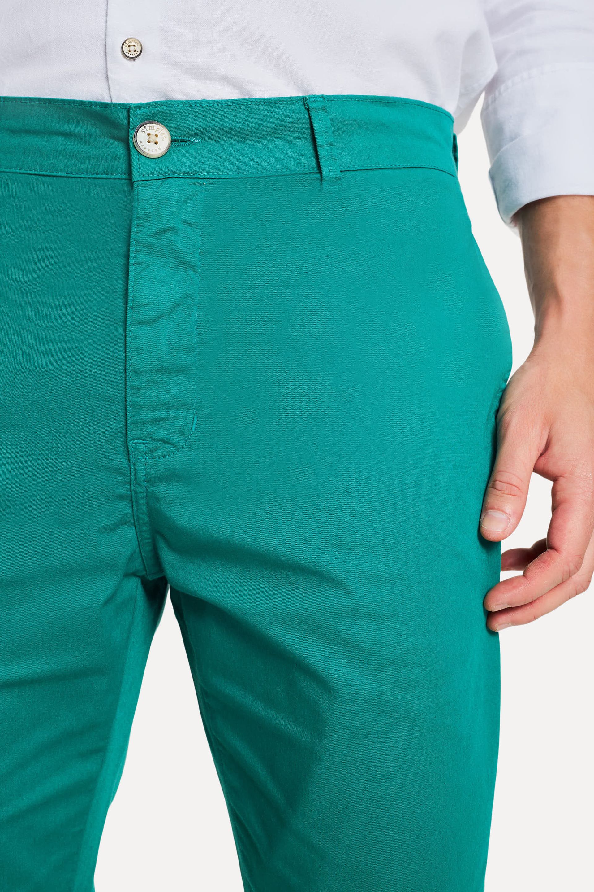 Calça Chino Reta Masculina Simples de Sarja