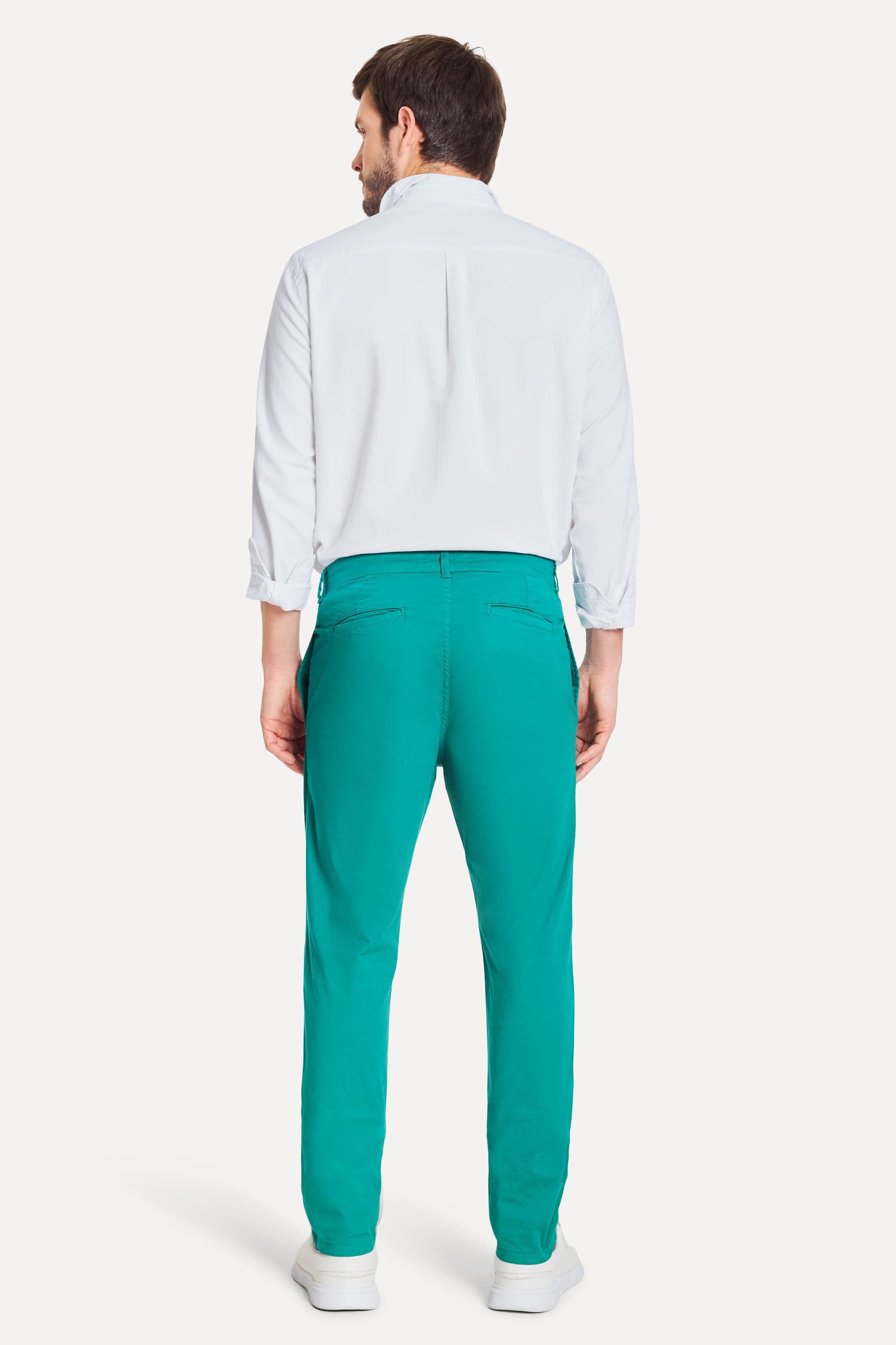 Calça Chino Reta Masculina Simples de Sarja