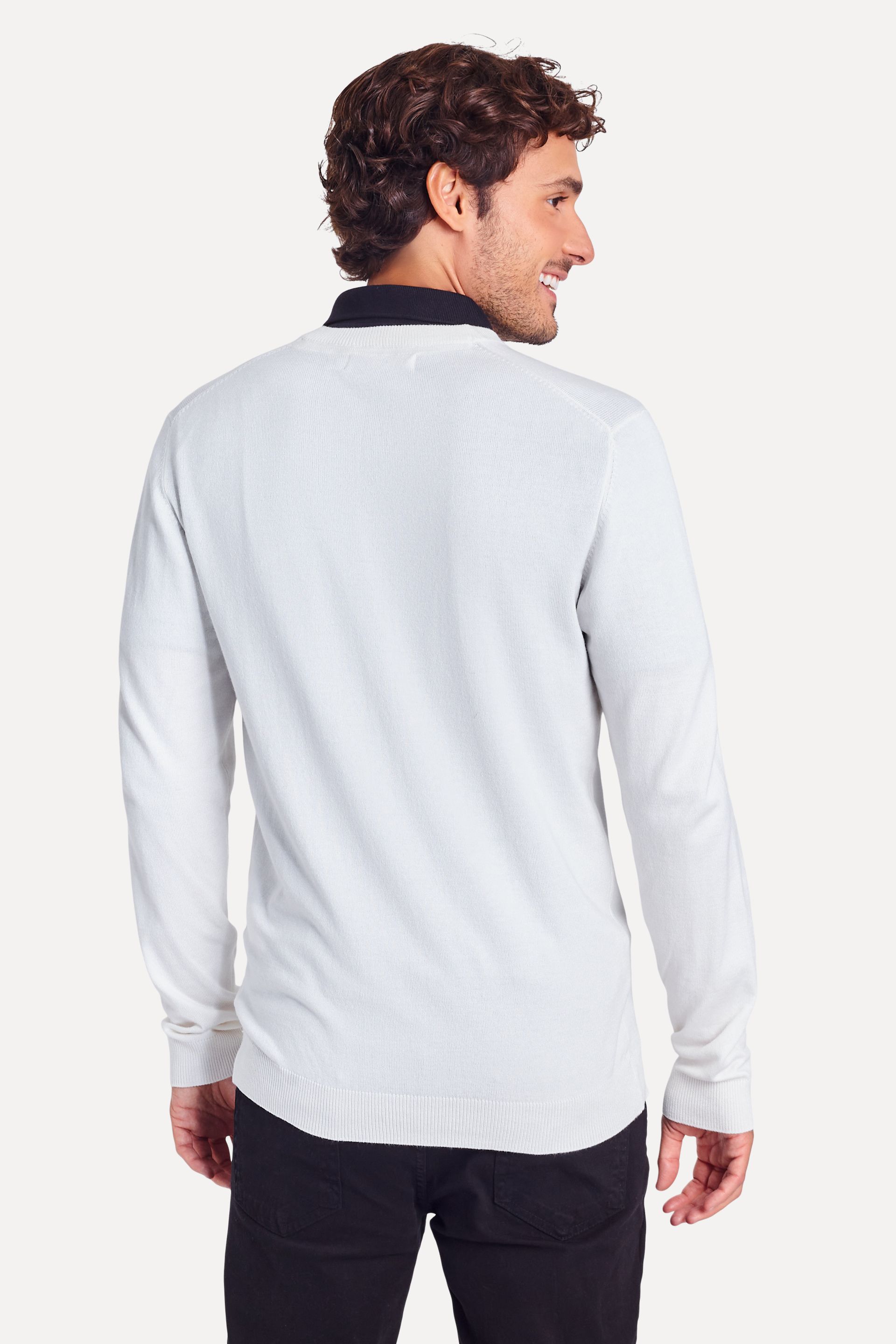 Suéter Básico Masculino de Tricot com Gola V