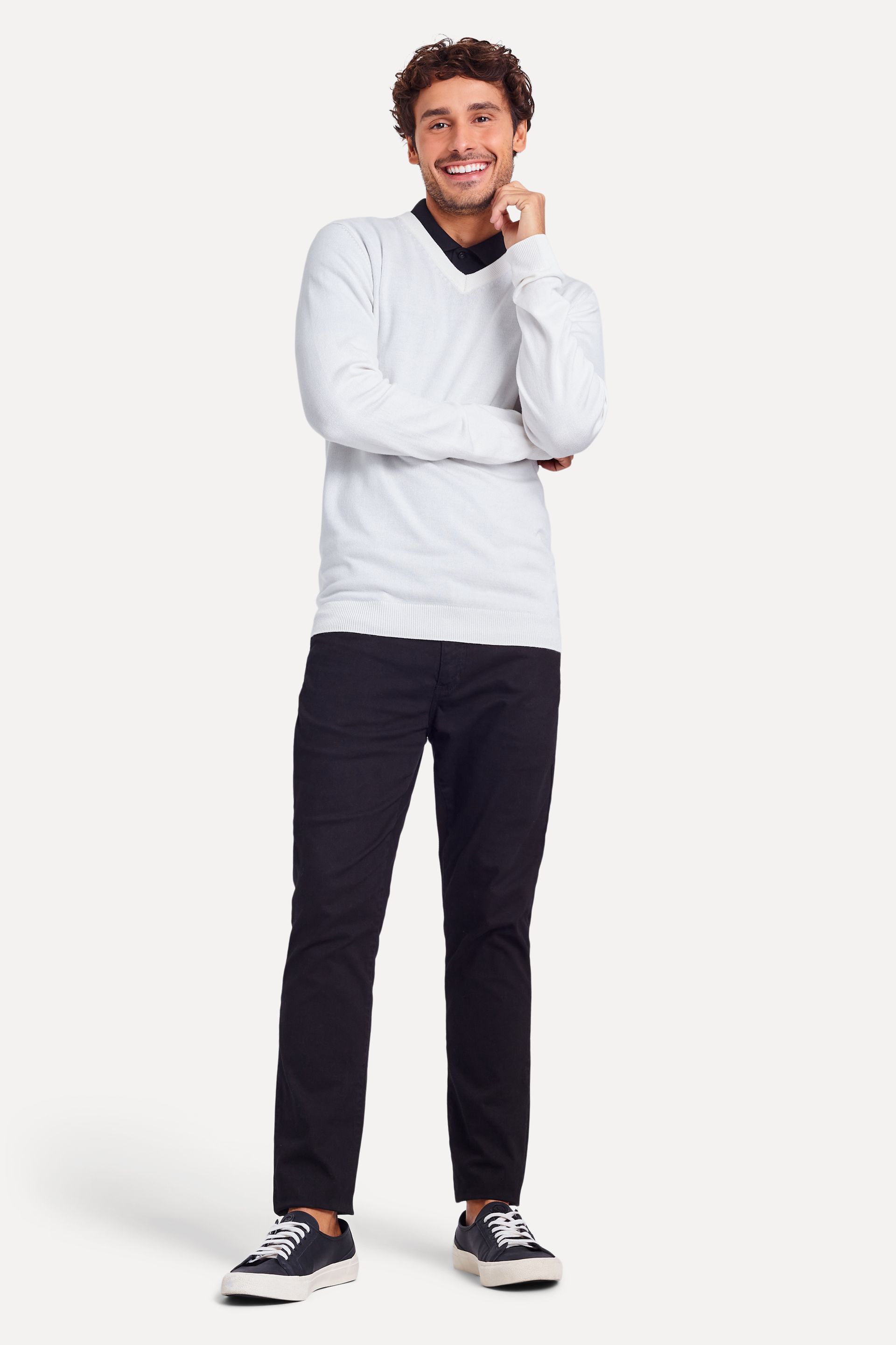 Suéter Básico Masculino de Tricot com Gola V