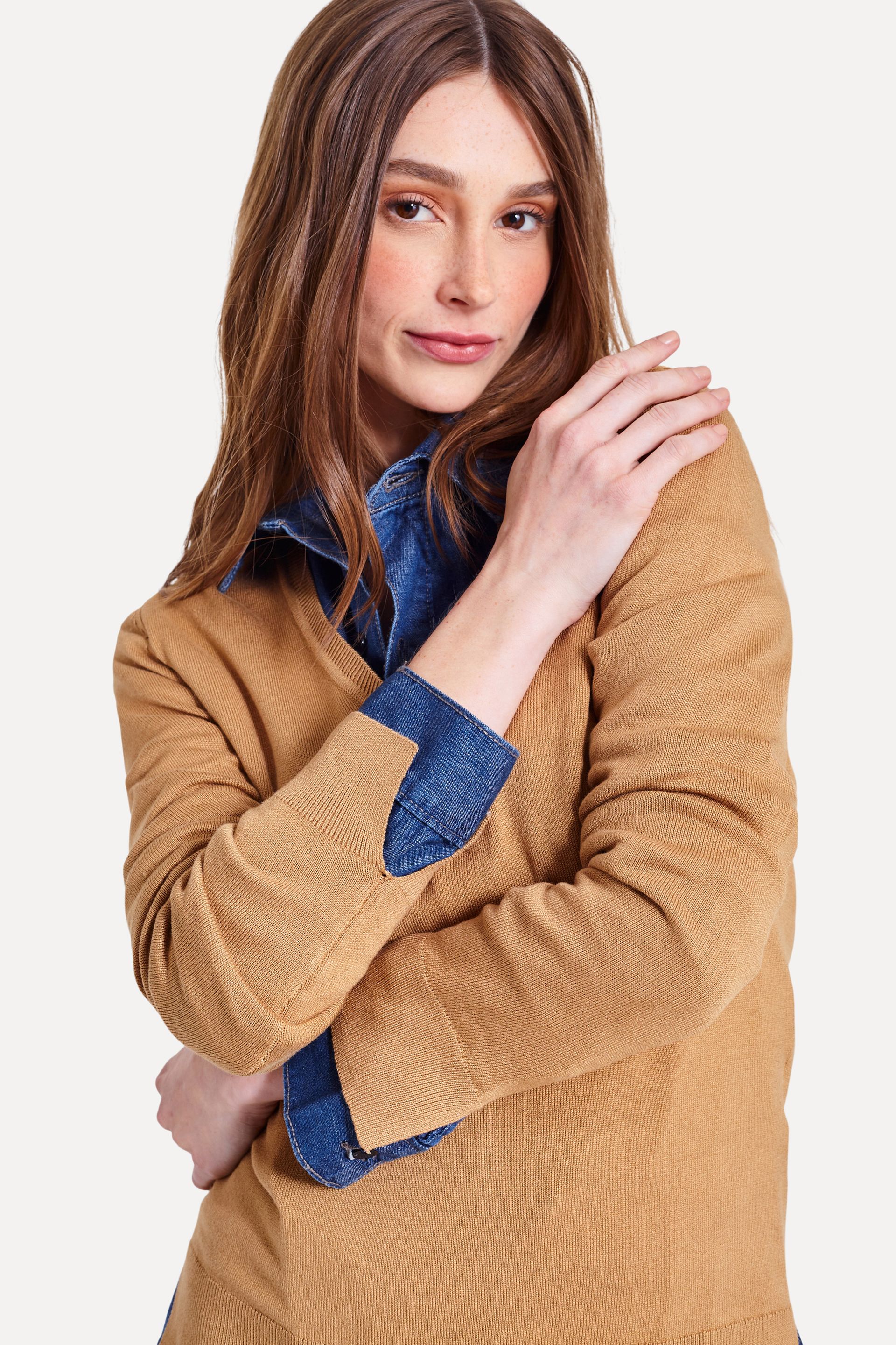 Suéter Básico Feminino de Tricot Decote V