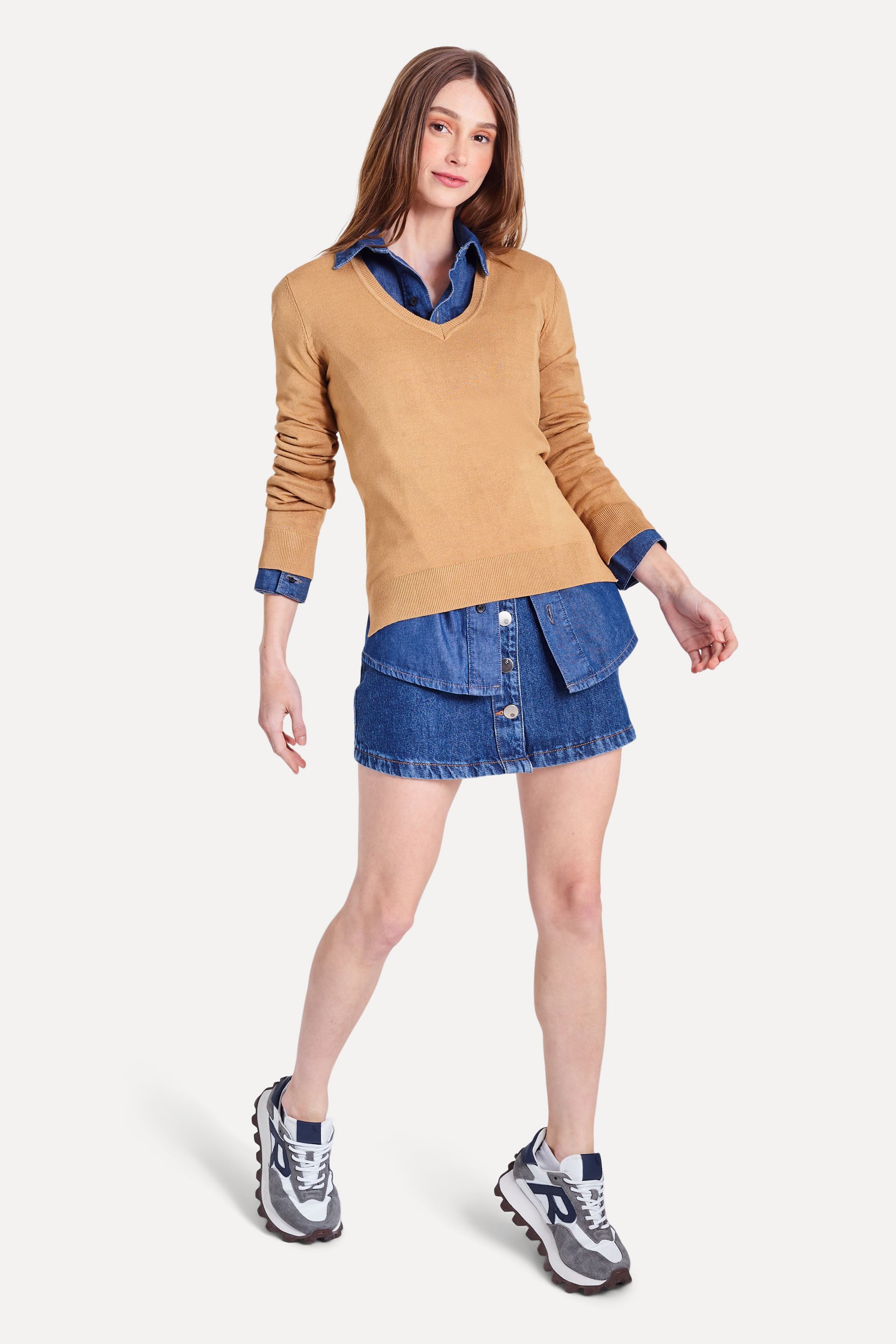 Suéter Básico Feminino de Tricot Decote V