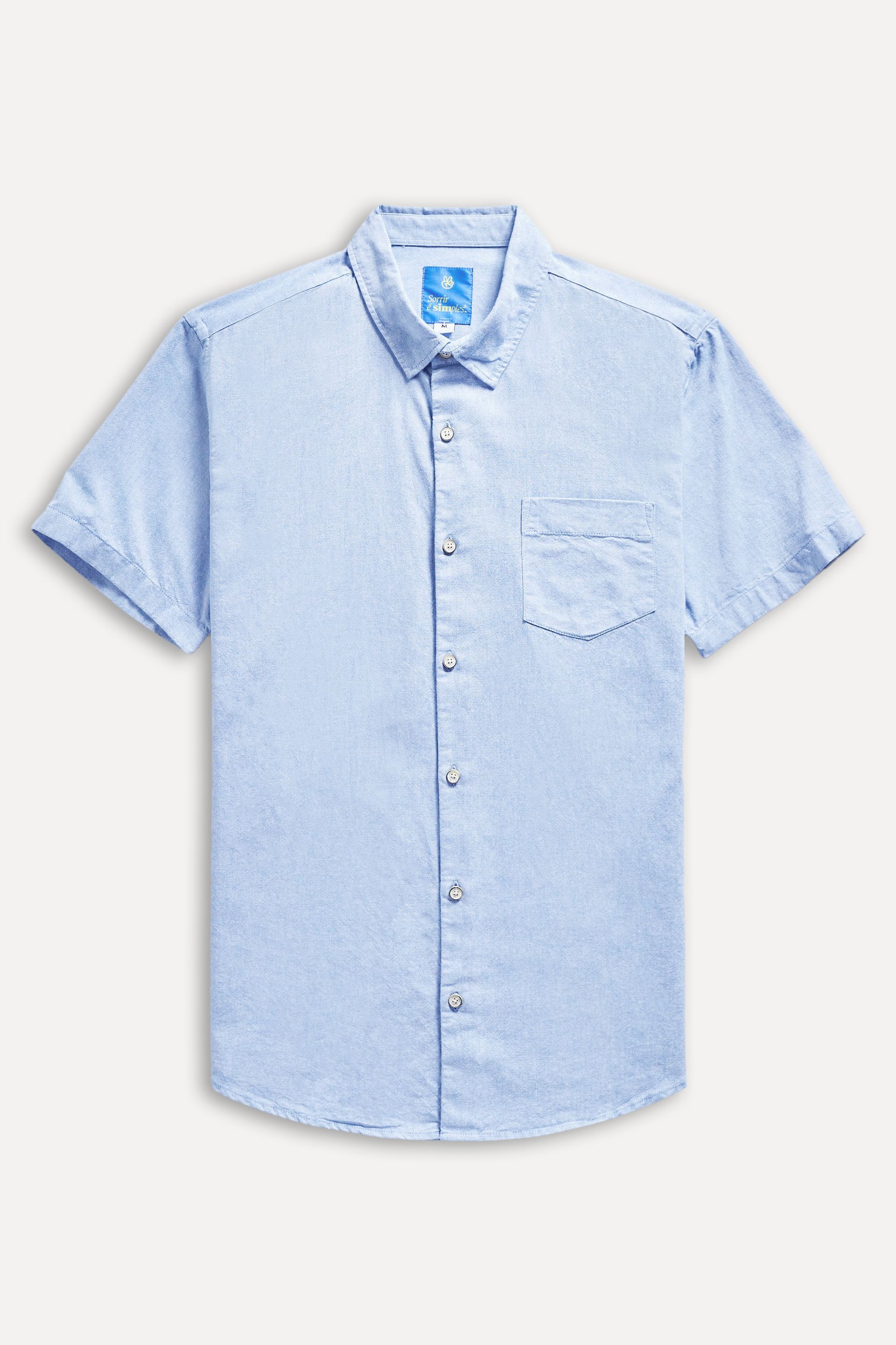 Camisa Oxford Masculina Manga Curta com Bolso