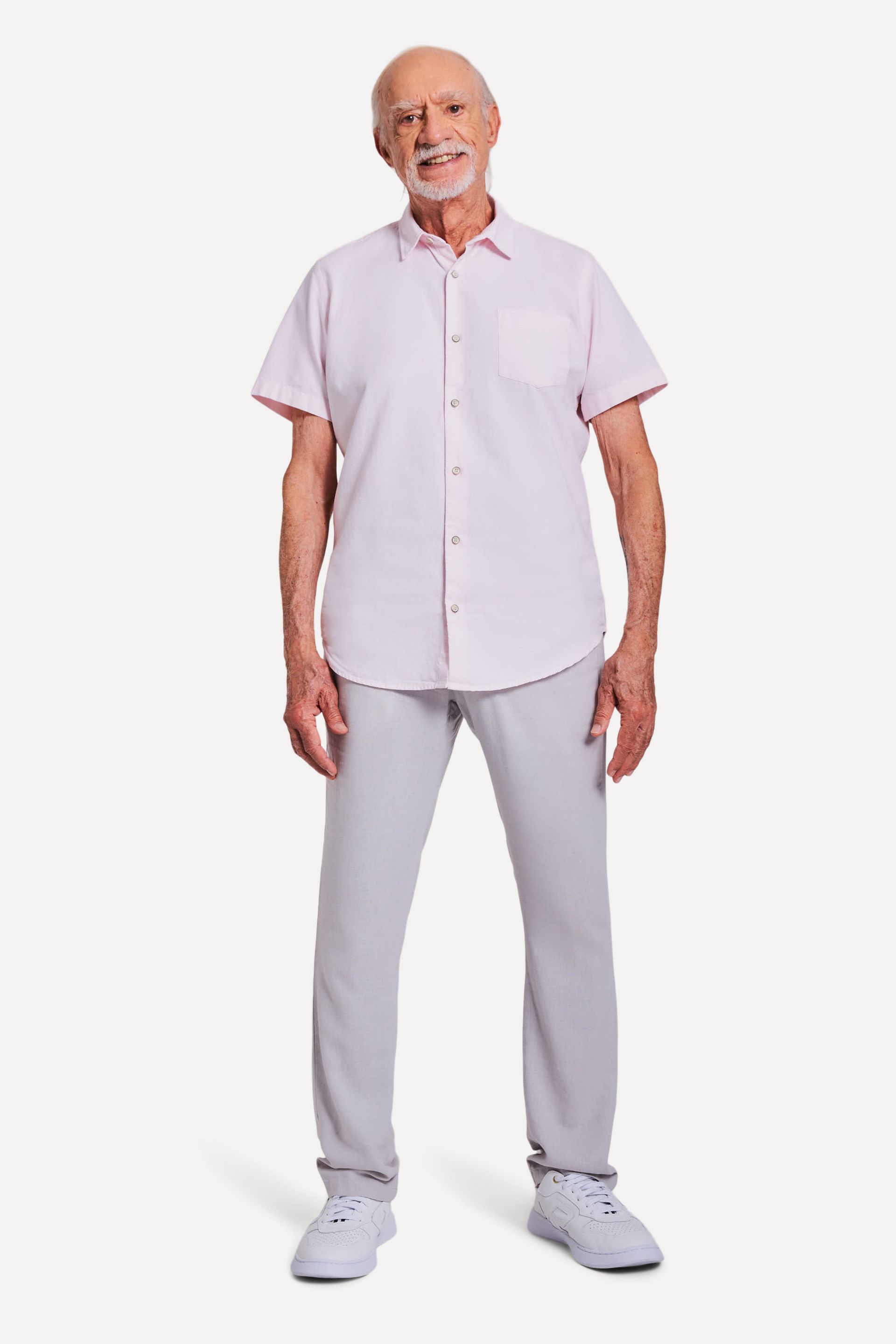Camisa Oxford Masculina Manga Curta com Bolso