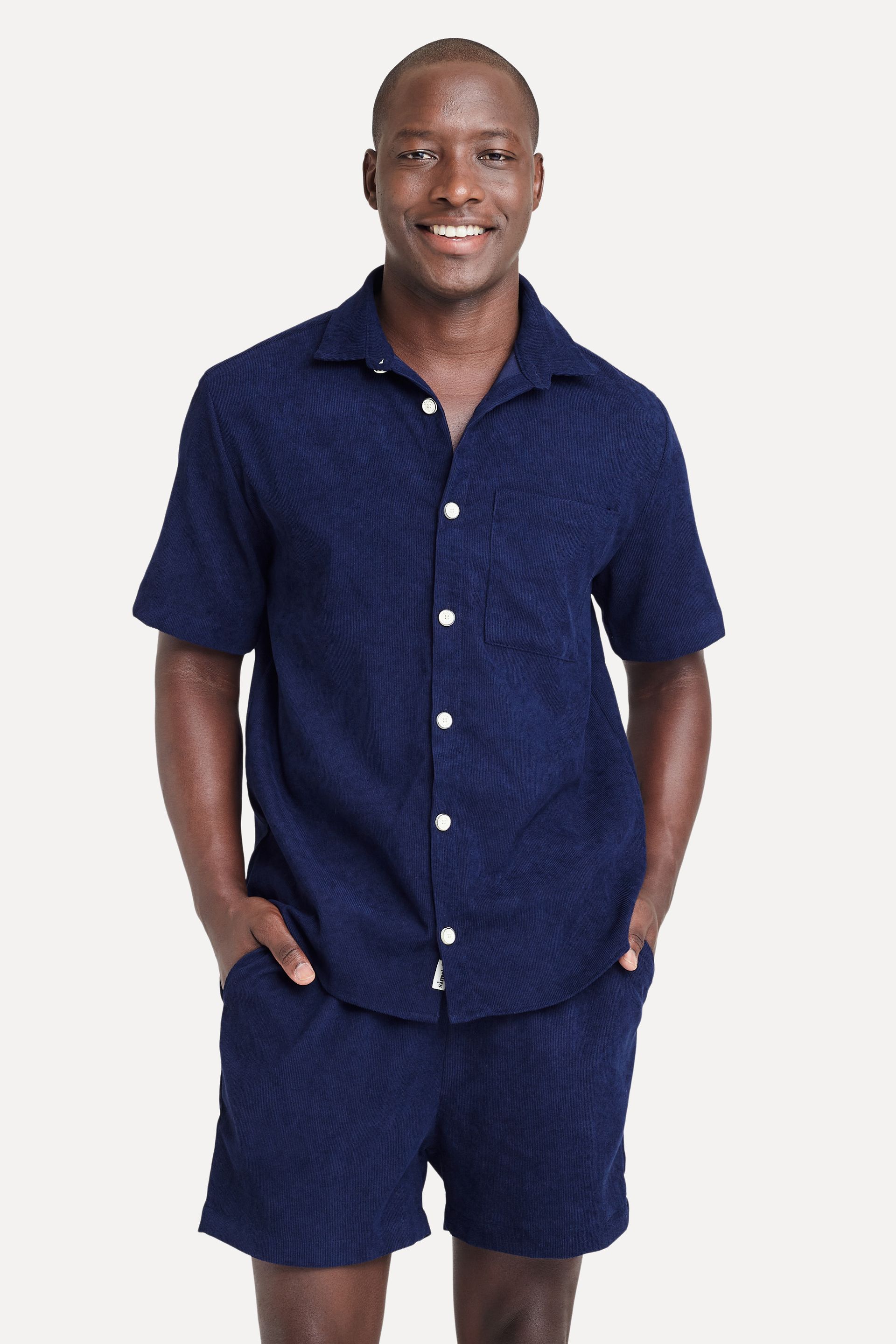 Camisa Veludo Cotelê Masculina Manga Curta