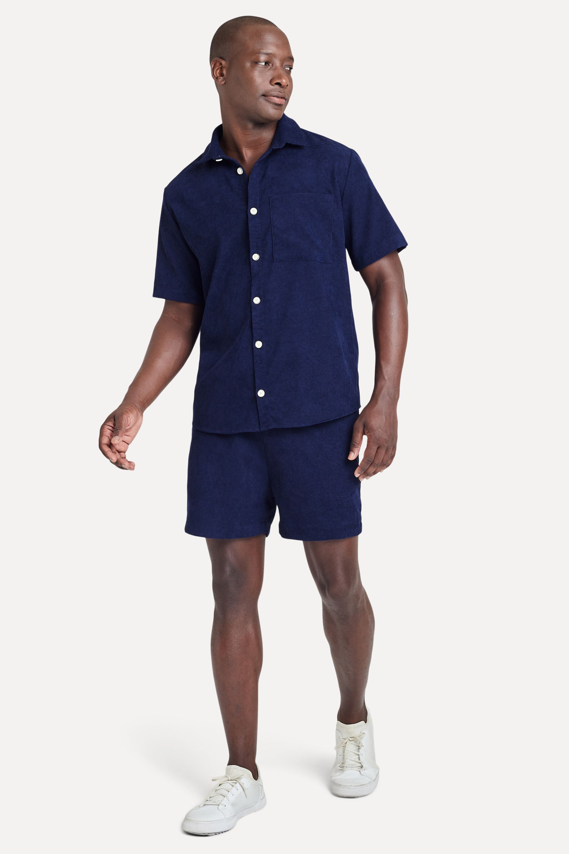 Camisa Veludo Cotelê Masculina Manga Curta