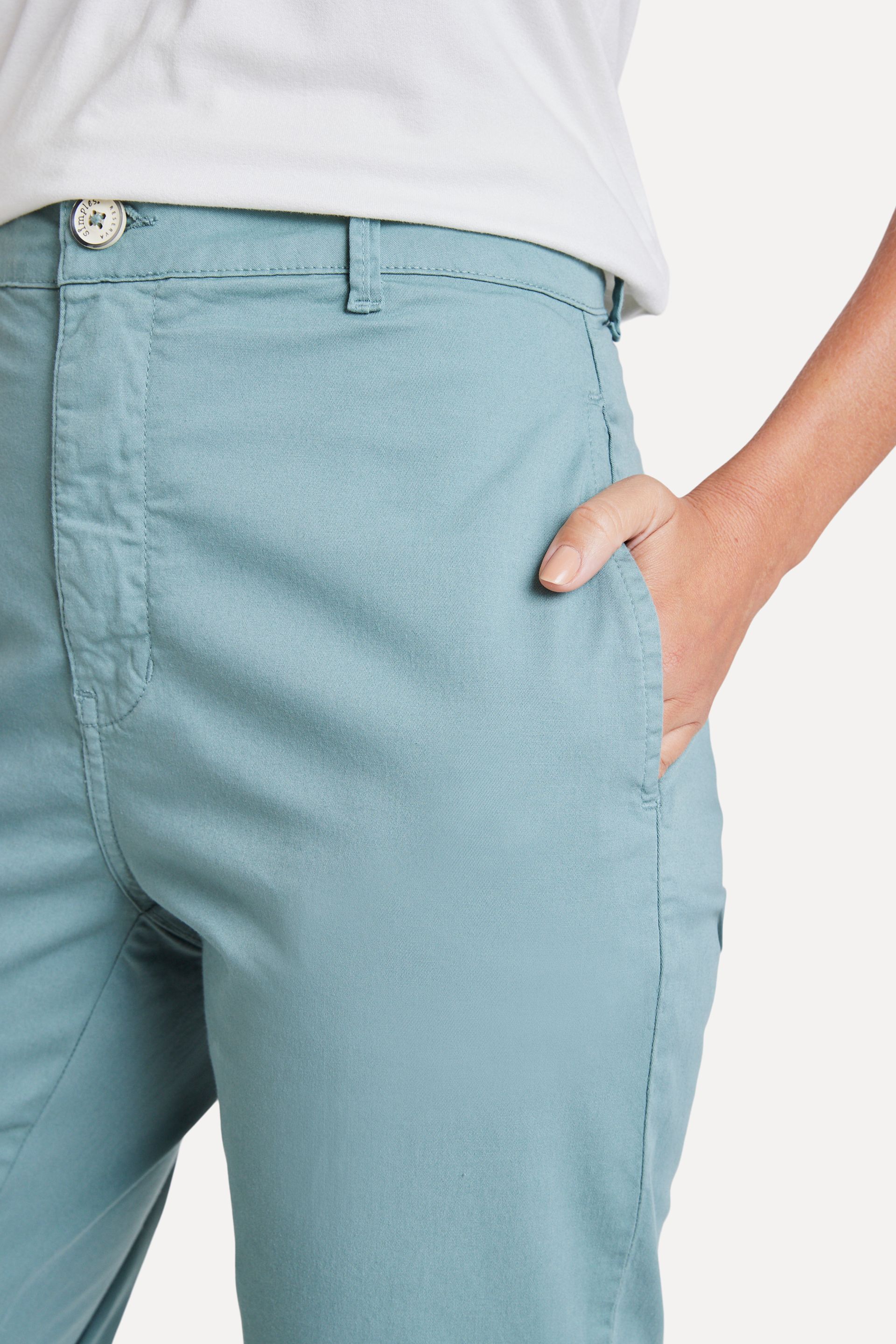 Calça Chino Reta Feminina Simples de Sarja