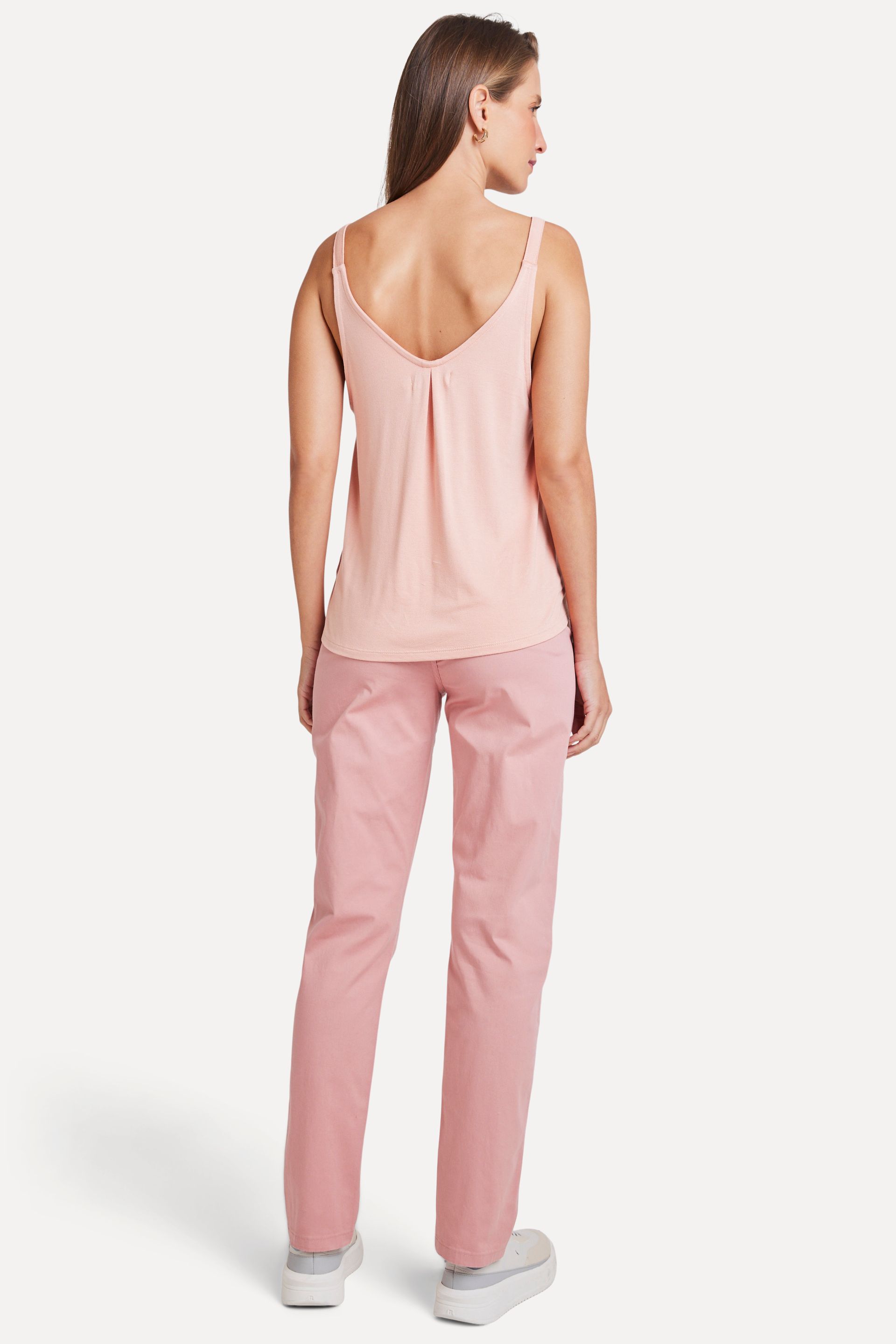 Calça Chino Reta Feminina Simples de Sarja