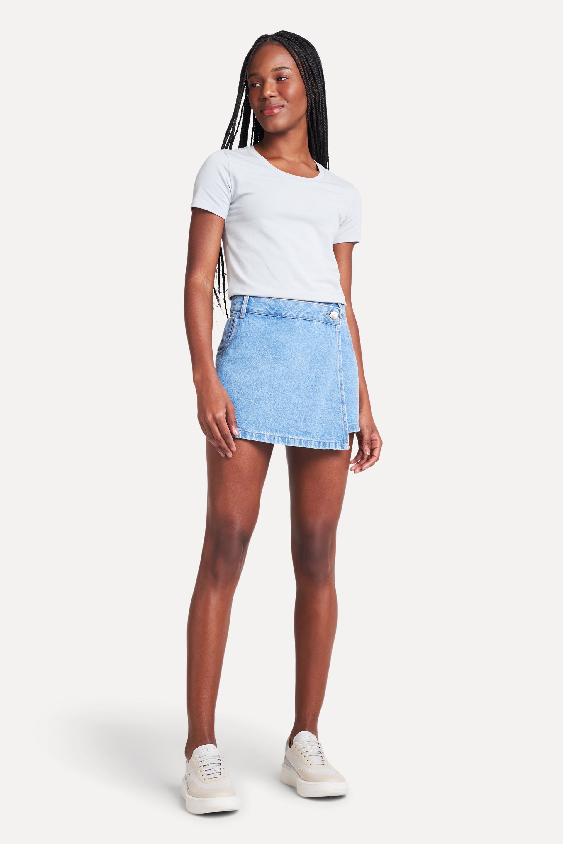 Short Saia Jeans Feminino Simples