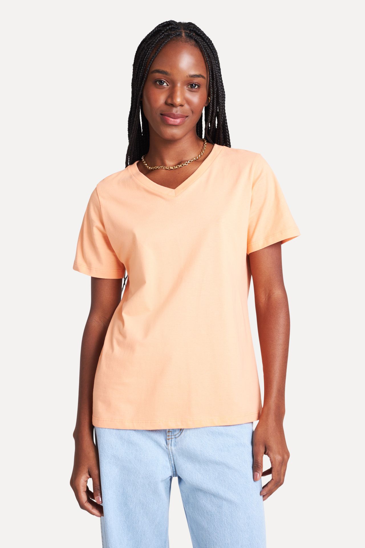 Camiseta Básica Feminina Simples Manga Curta Decote V