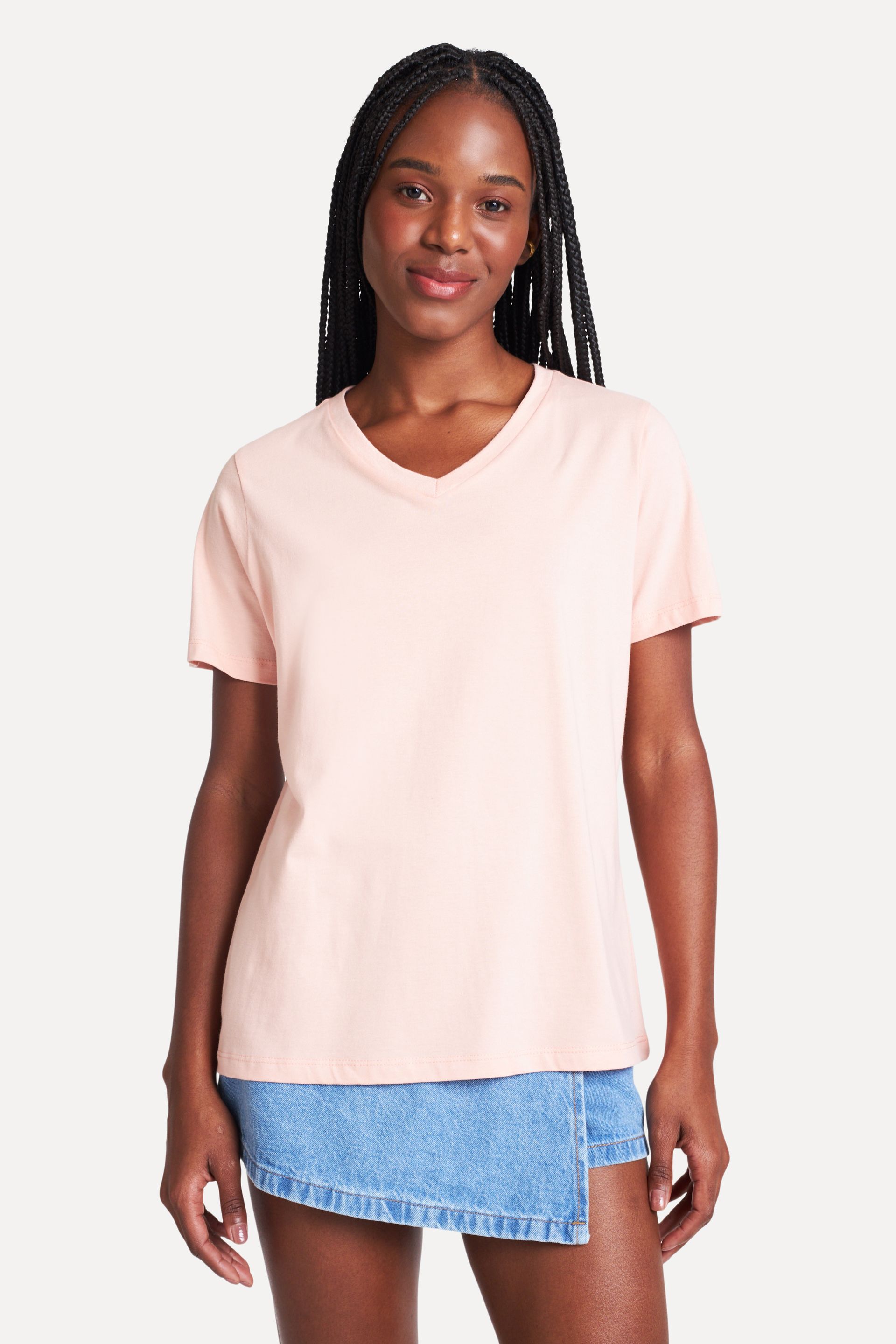 Camiseta Básica Feminina Simples Manga Curta Decote V