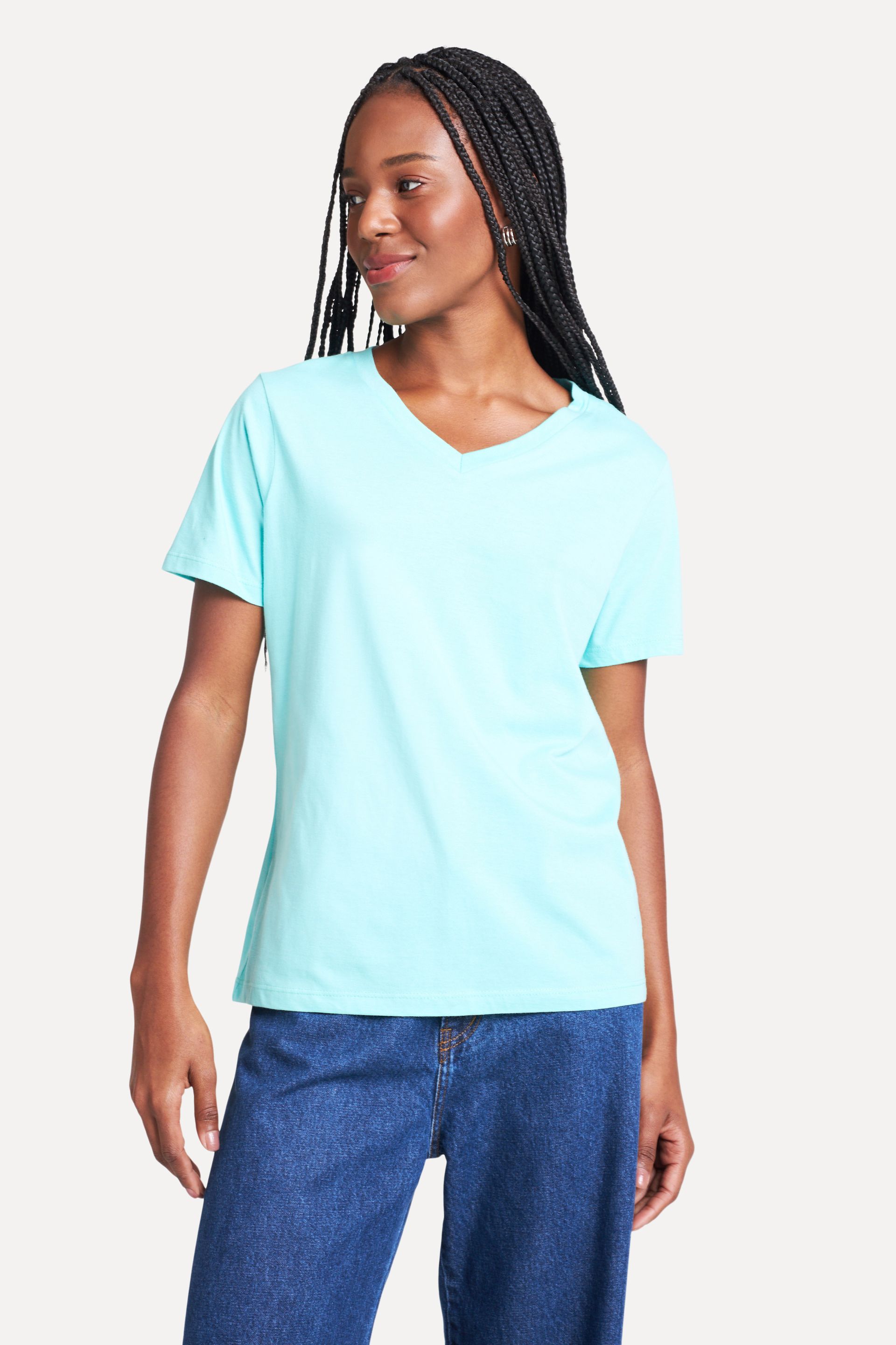 Camiseta Básica Feminina Simples Manga Curta Decote V