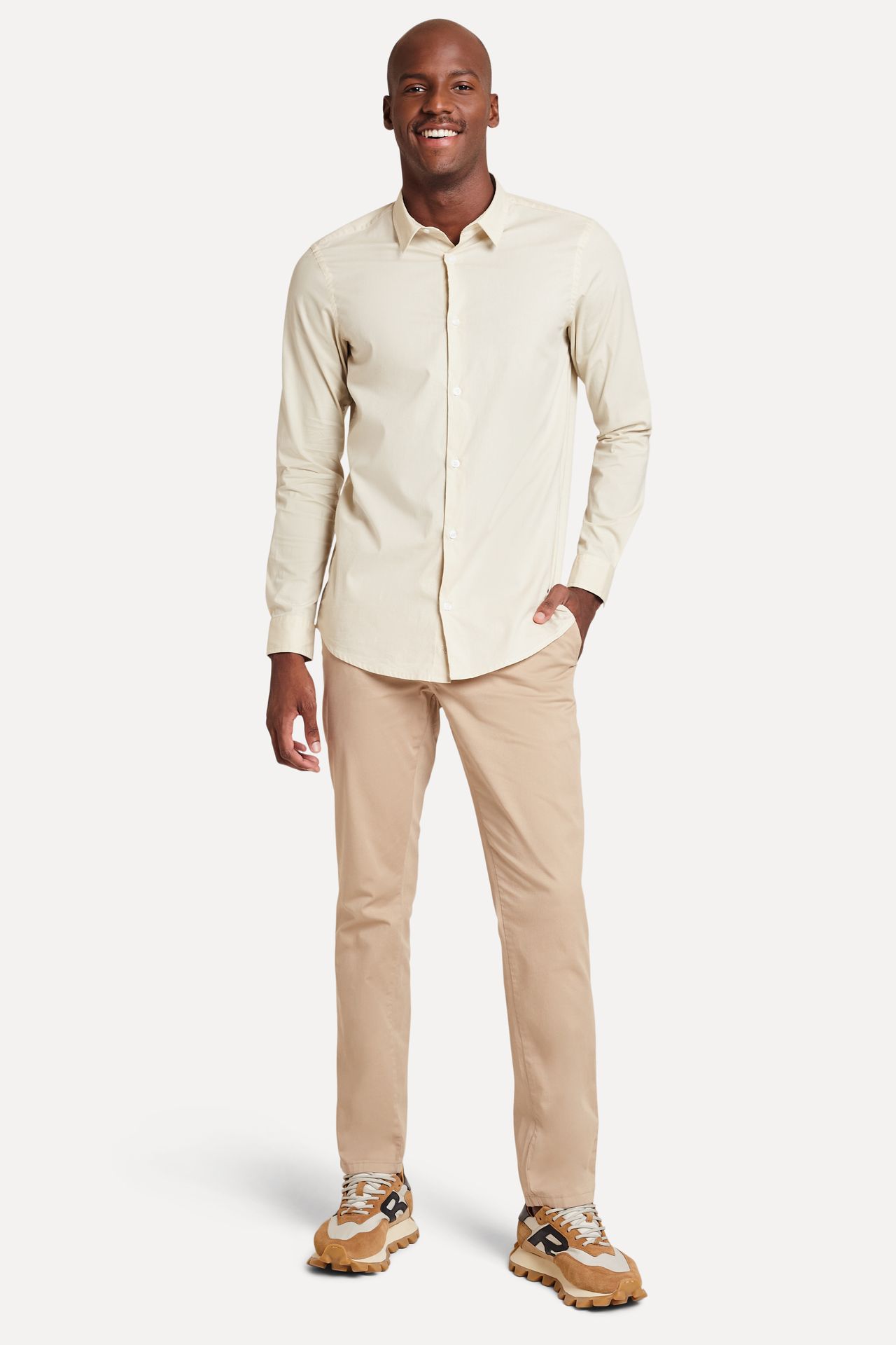 Calça Chino Reta Masculina Simples de Sarja