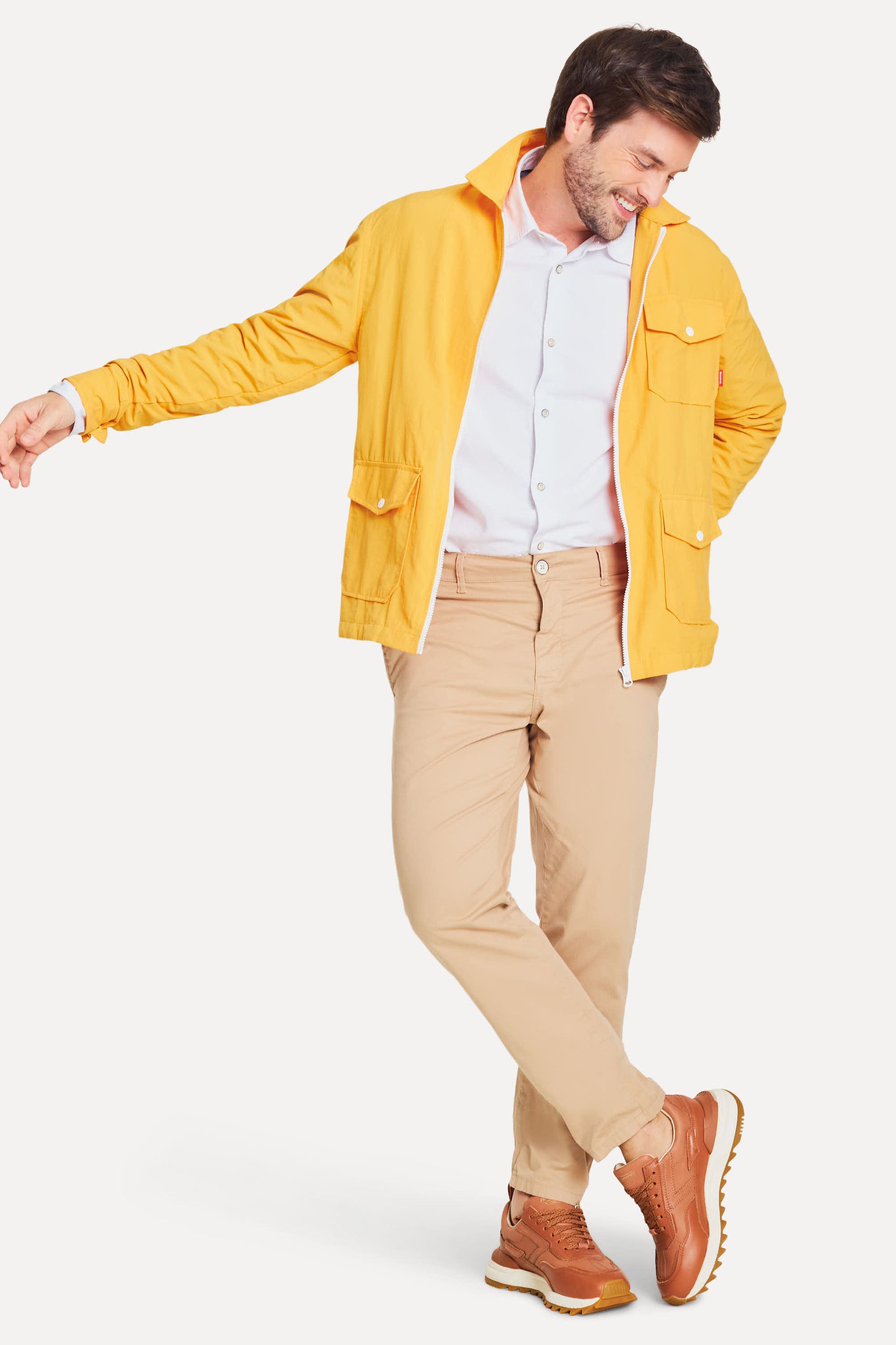 Calça Chino Reta Masculina Simples de Sarja