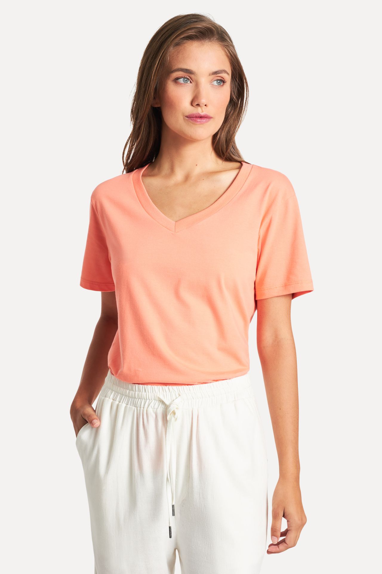 Camiseta Básica Feminina Simples Manga Curta Decote V