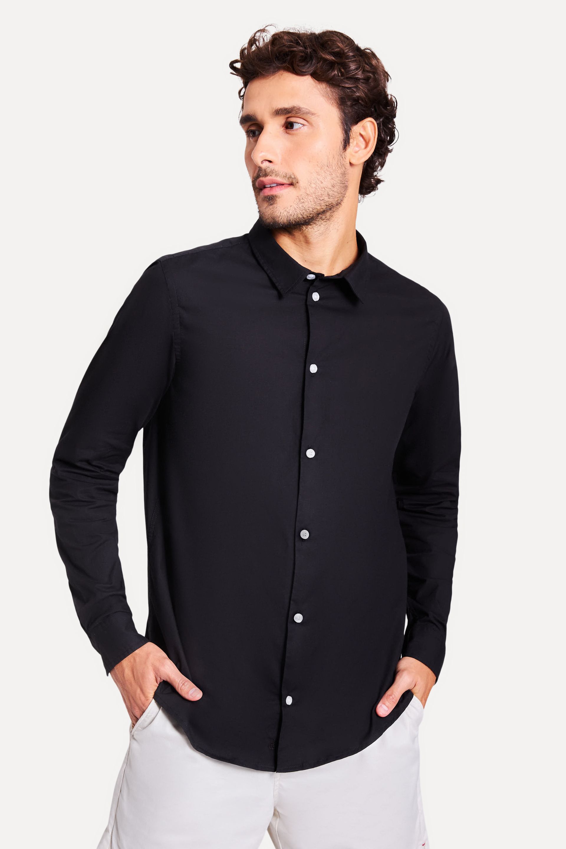 Camisa Básica Masculina Tricoline Manga Longa