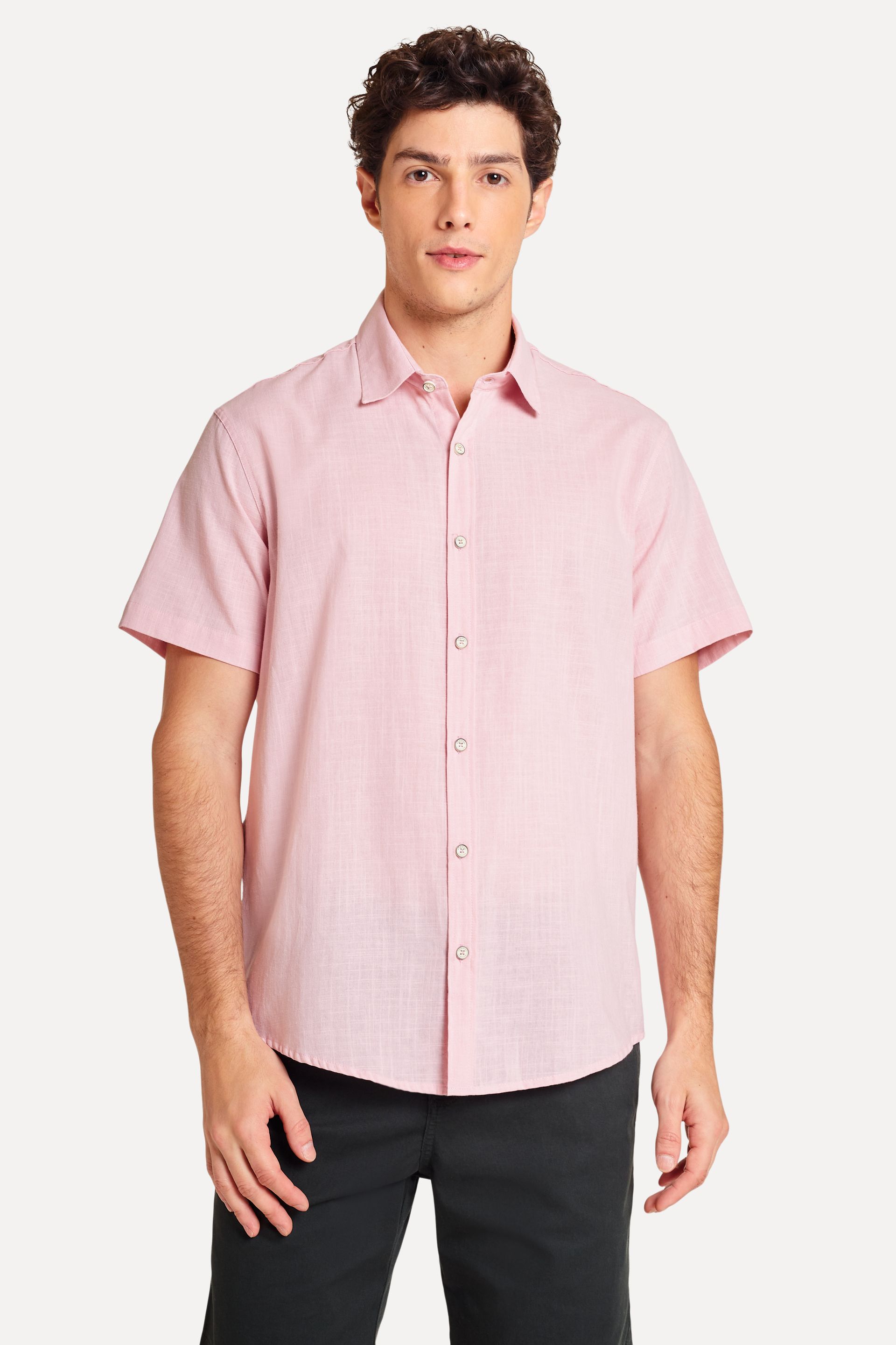 Camisa Masculina de Linho Manga Curta