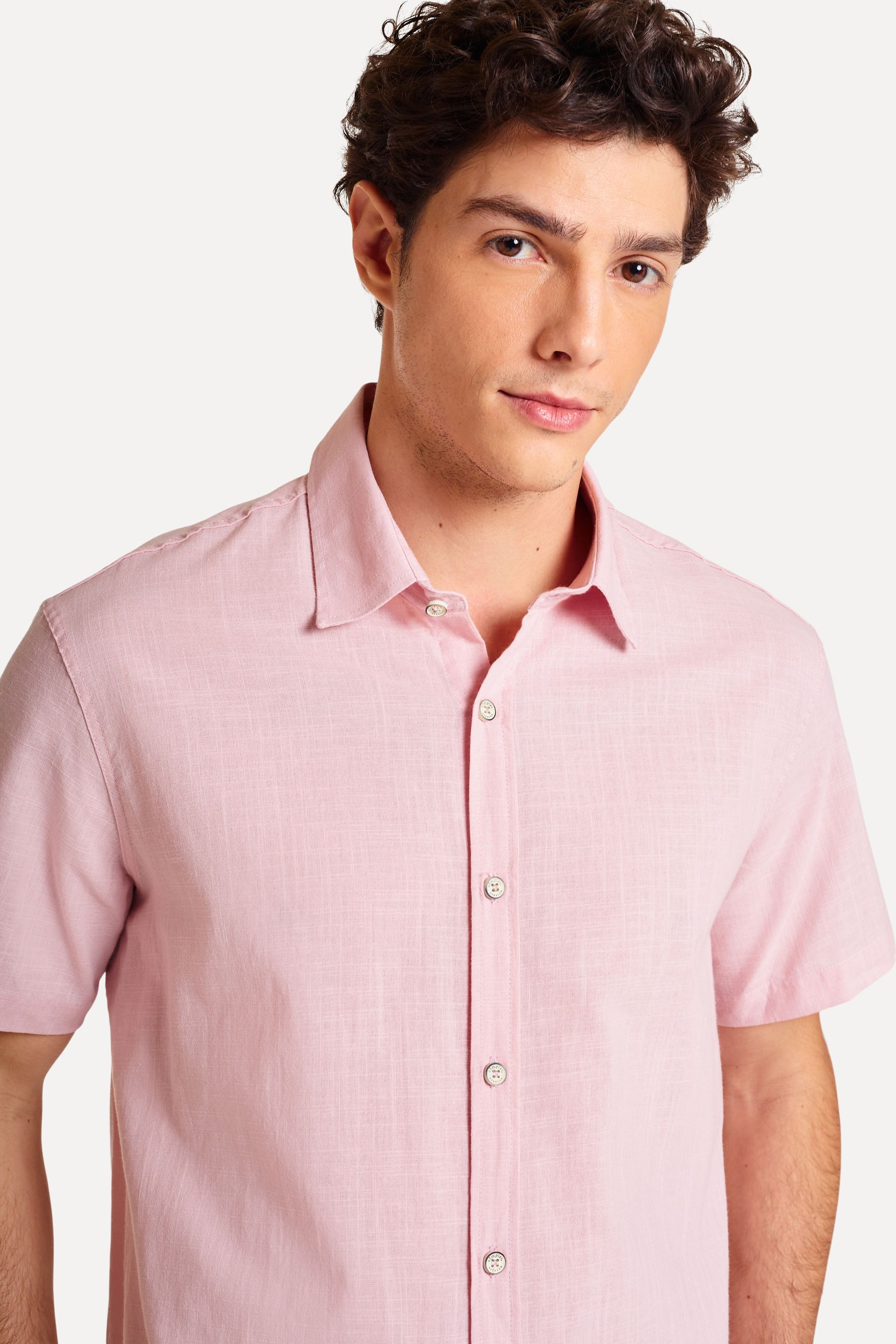 Camisa Masculina de Linho Manga Curta