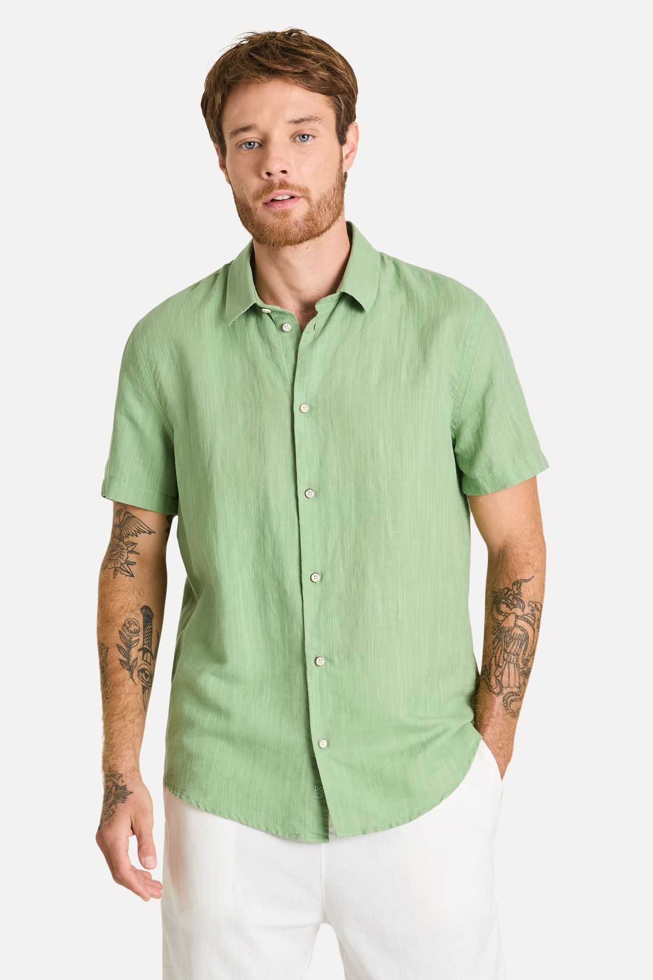 Camisa Masculina de Linho Manga Curta