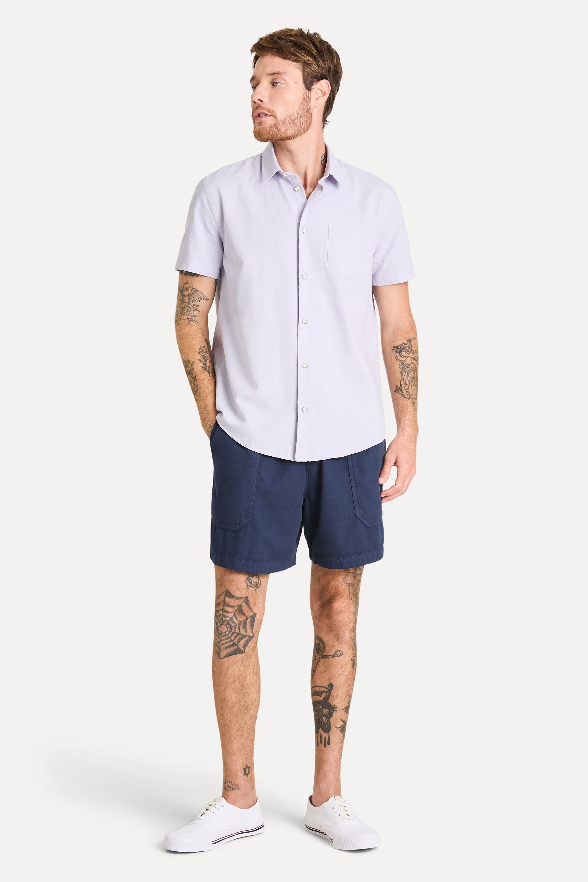 Camisa Oxford Masculina Manga Curta com Bolso