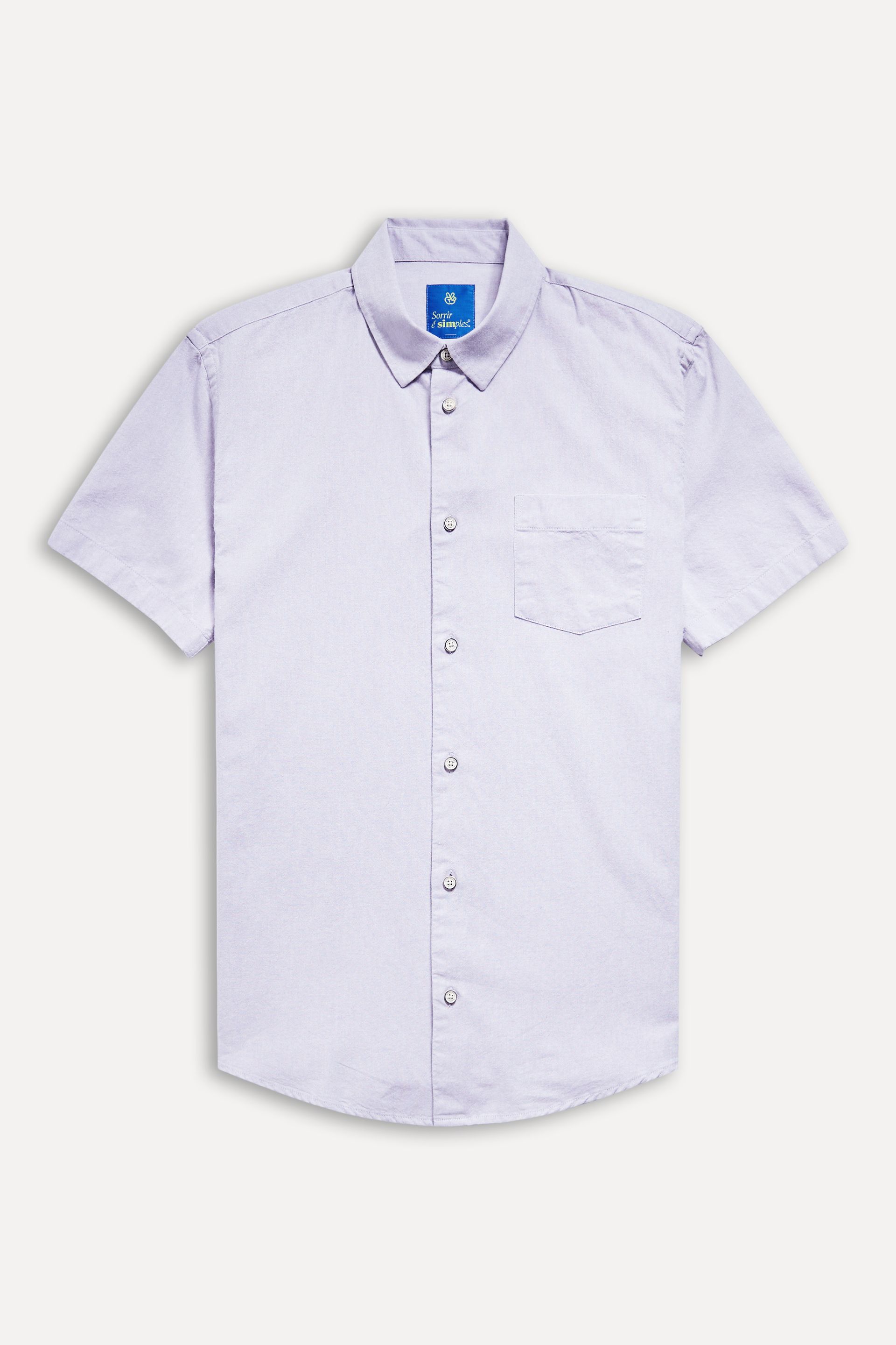 Camisa Oxford Masculina Manga Curta com Bolso