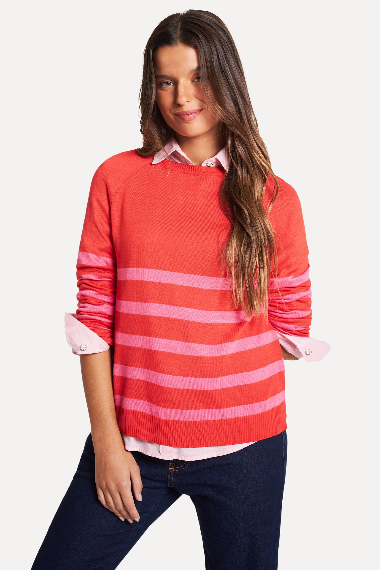 Blusa Tricot Feminina Listrada de Manga Longa