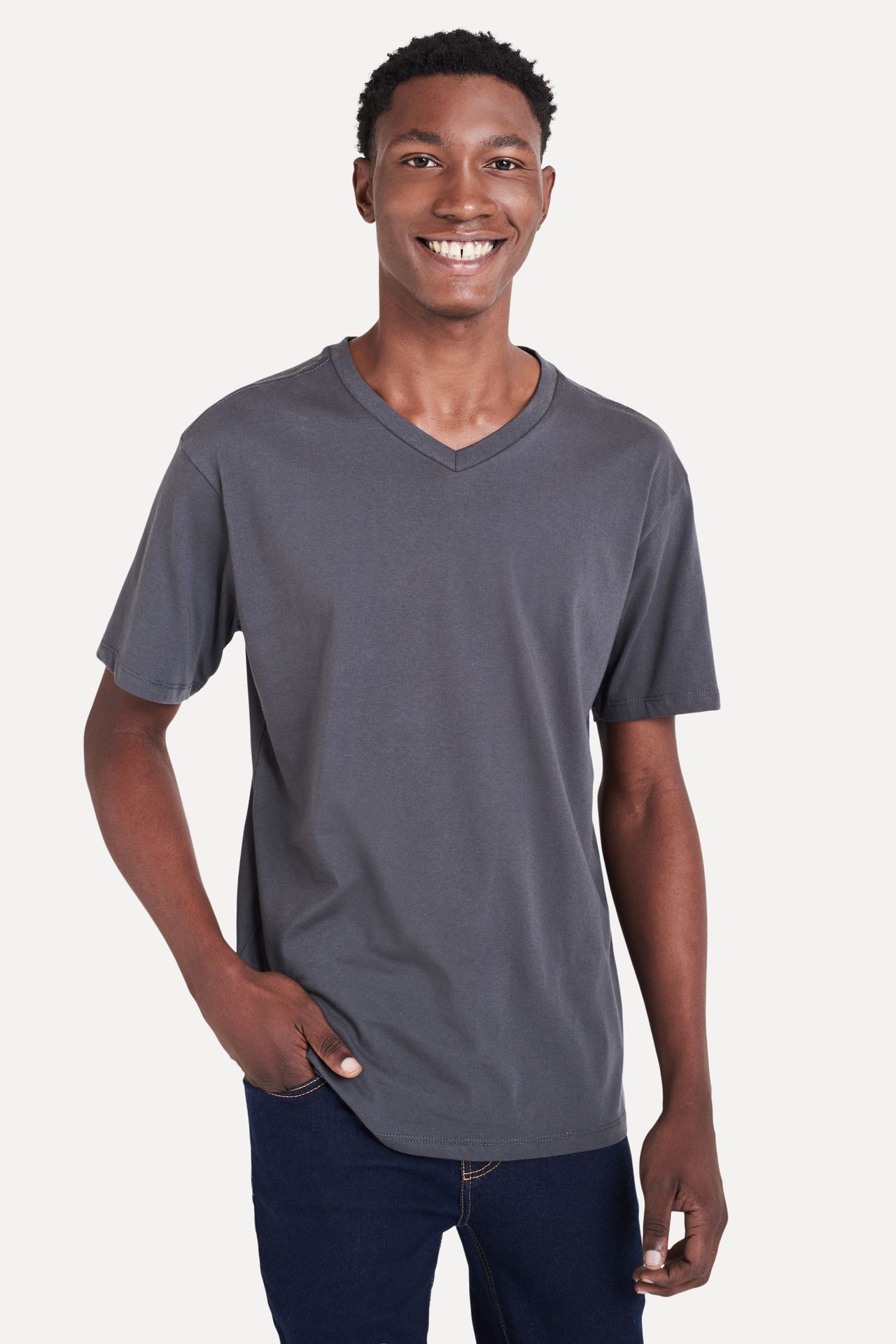 Camiseta Básica Masculina Simples Gola V Manga Curta