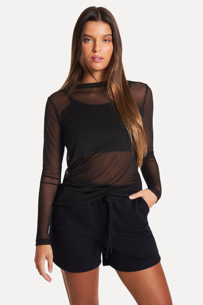 Blusa Tule Feminina de Manga Longa