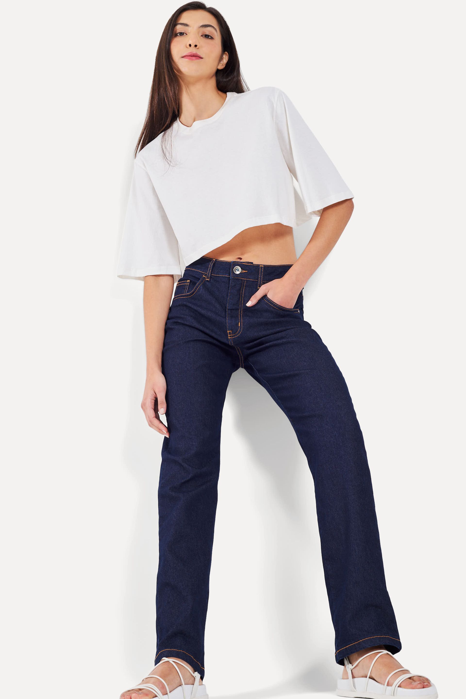 Calça Jeans Reta Feminina Simples