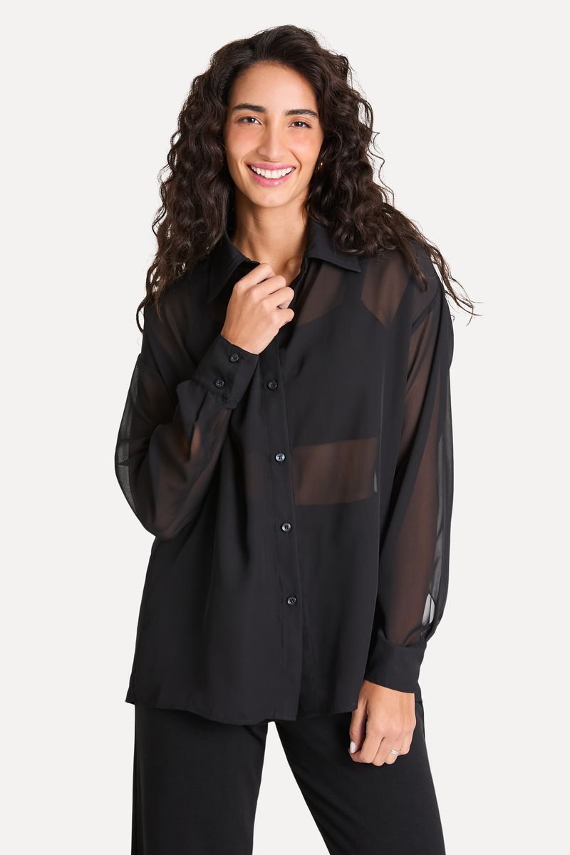 Camisa Feminina Transparência Manga Longa