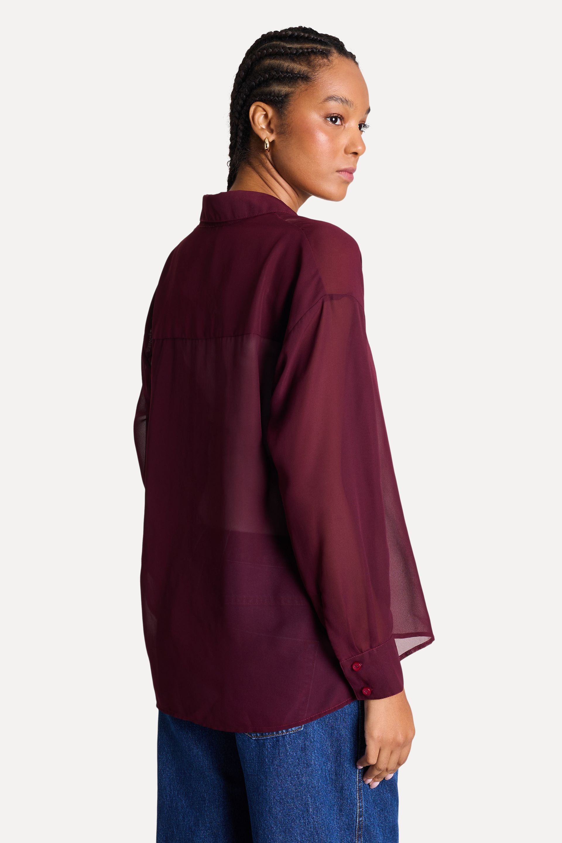 Camisa Feminina Transparência Manga Longa