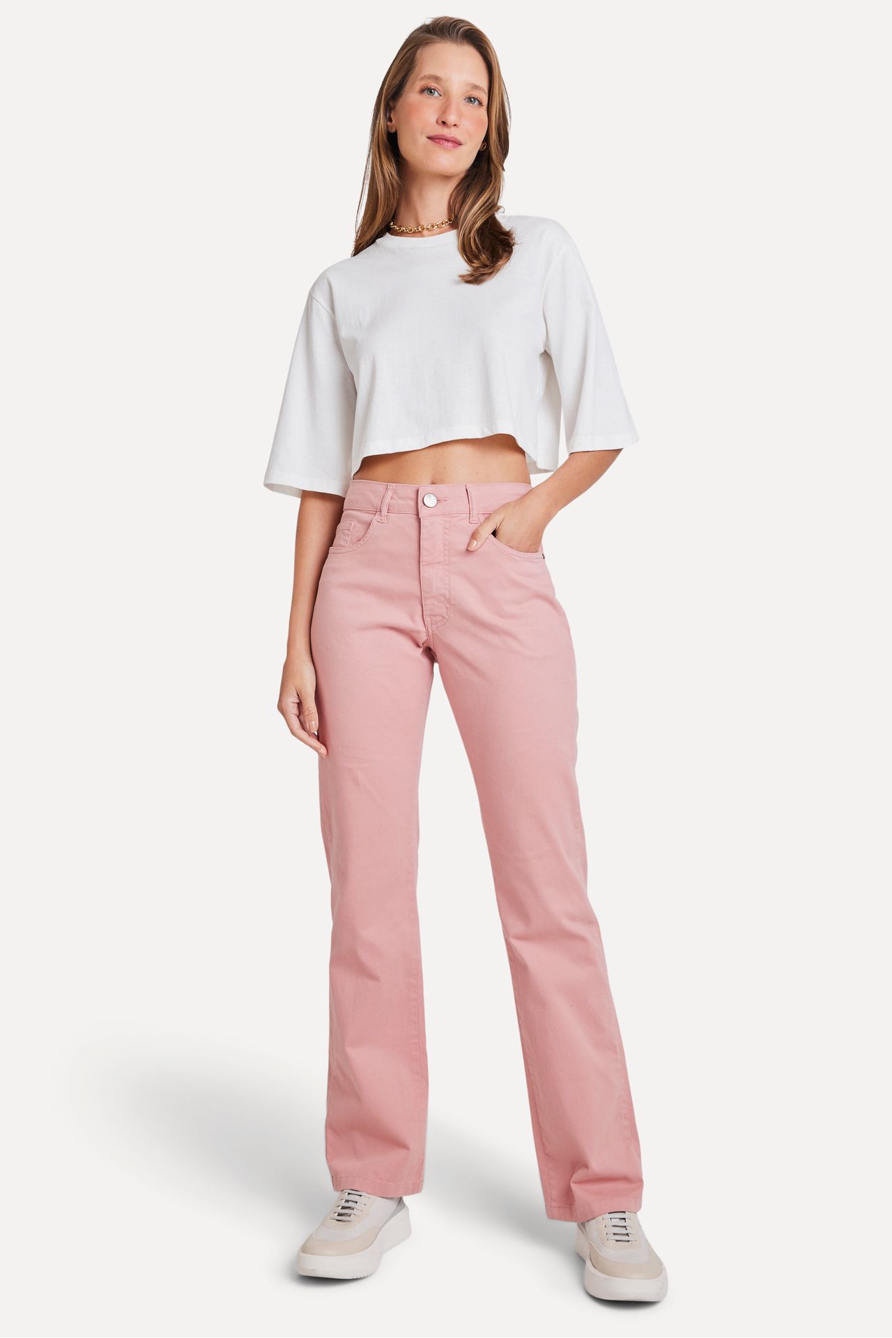 Calça de Sarja Reta Feminina Color