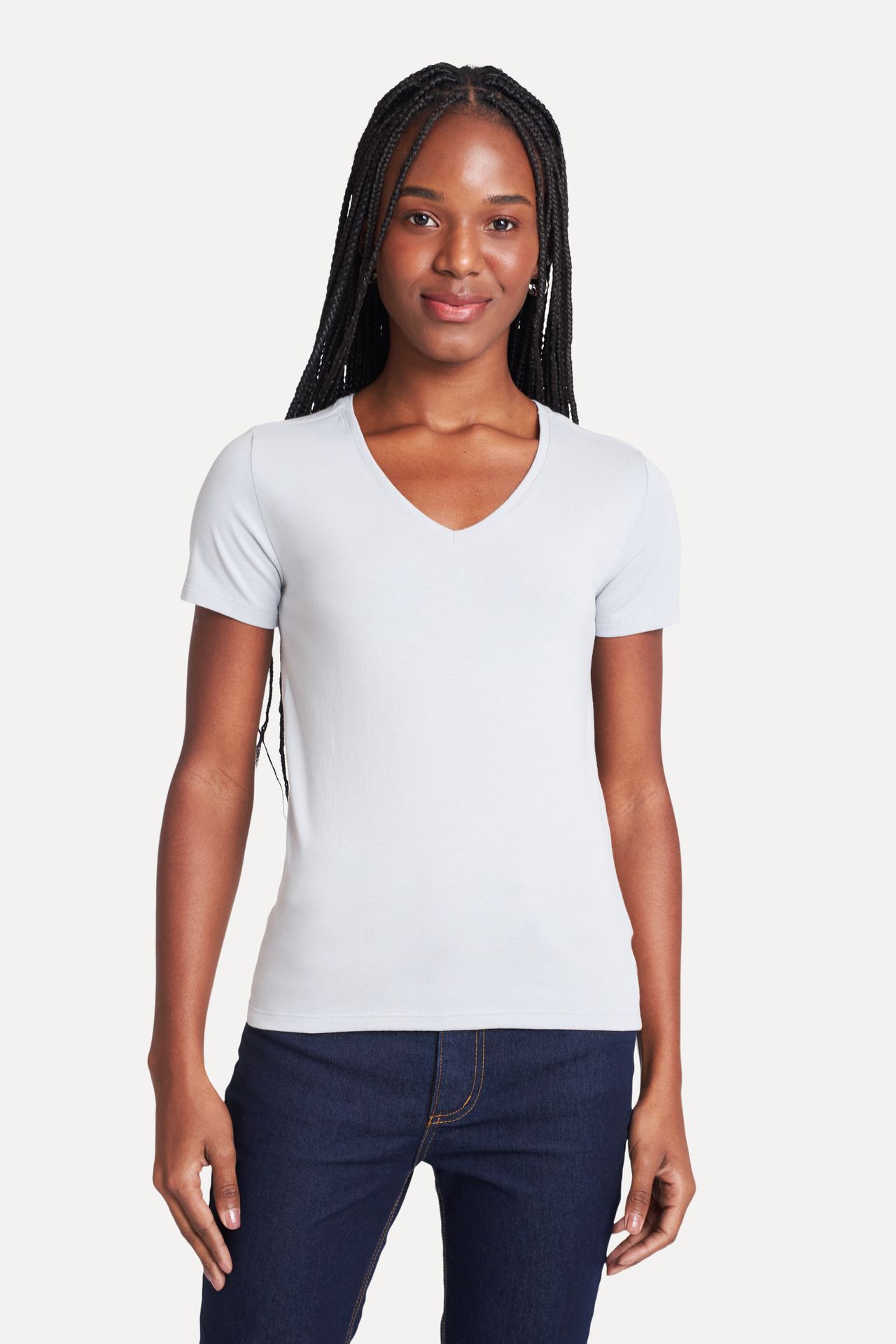 Camiseta Básica Feminina Simples + de Manga Curta com Decote V