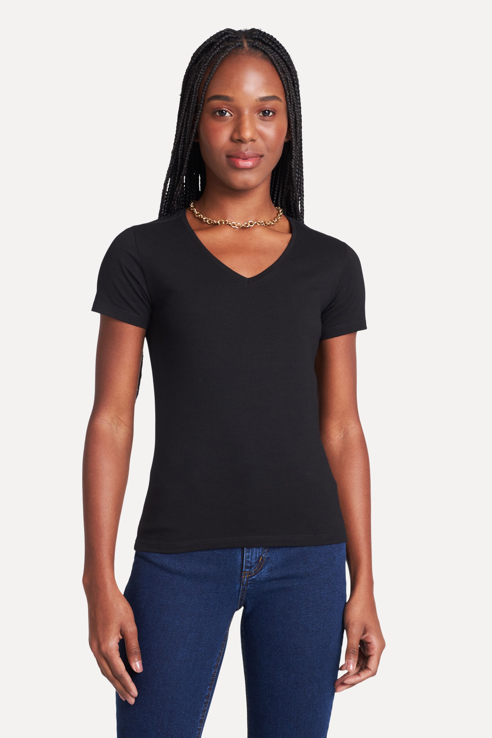 Camiseta Básica Feminina Simples + de Manga Curta com Decote V