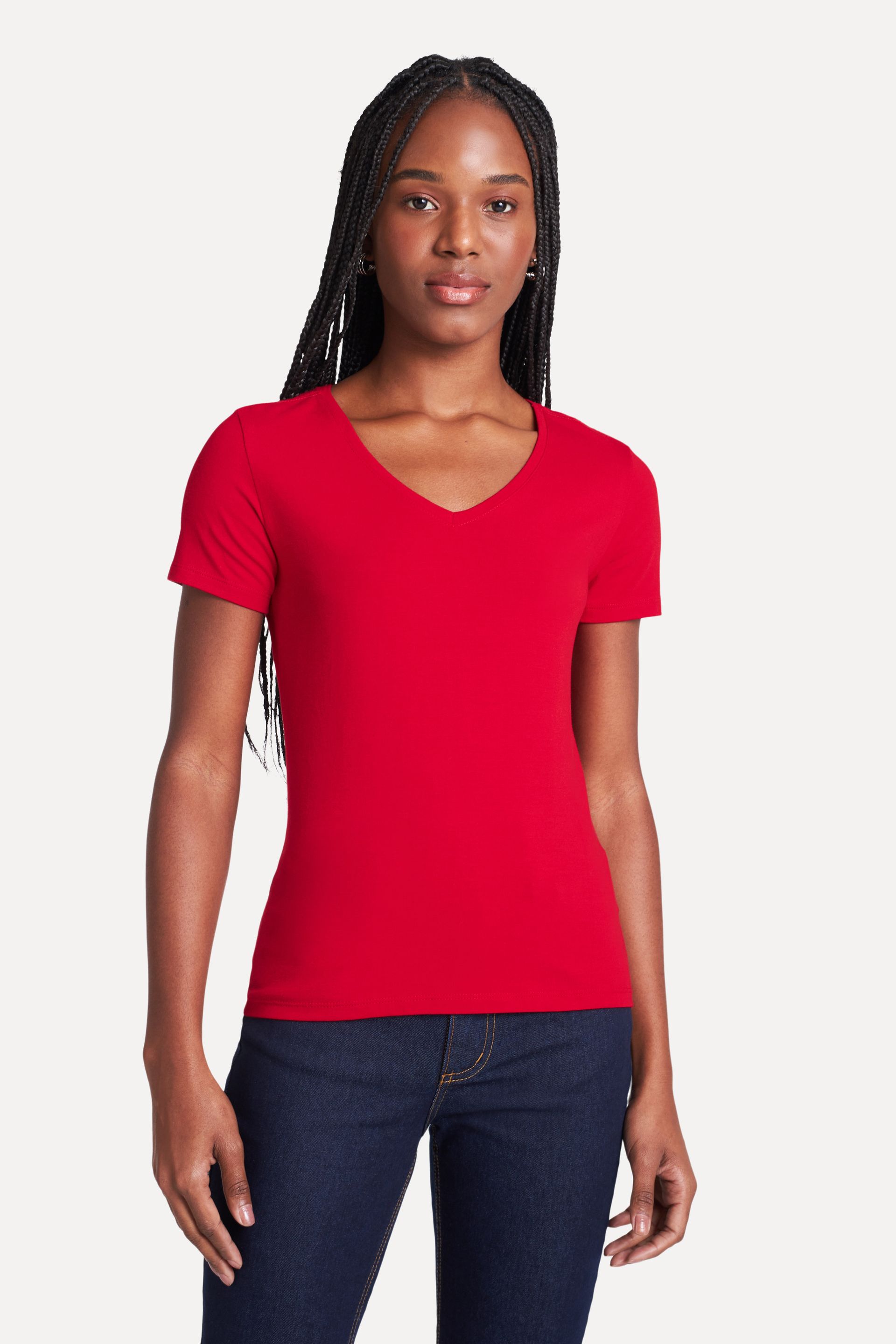 Camiseta Básica Feminina Simples + de Manga Curta com Decote V