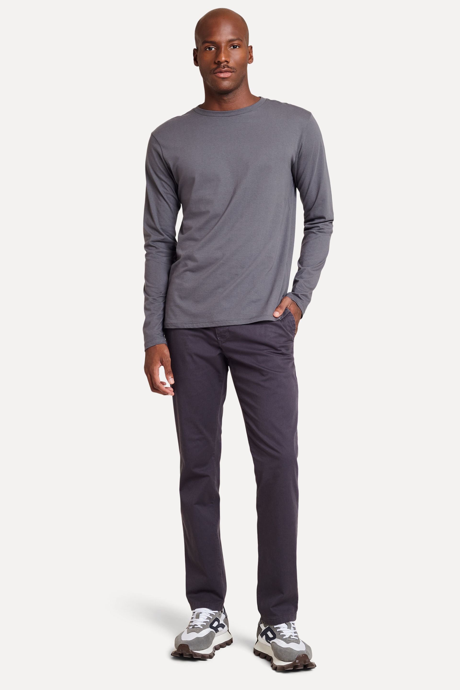 Calça Chino Reta Masculina Simples de Sarja