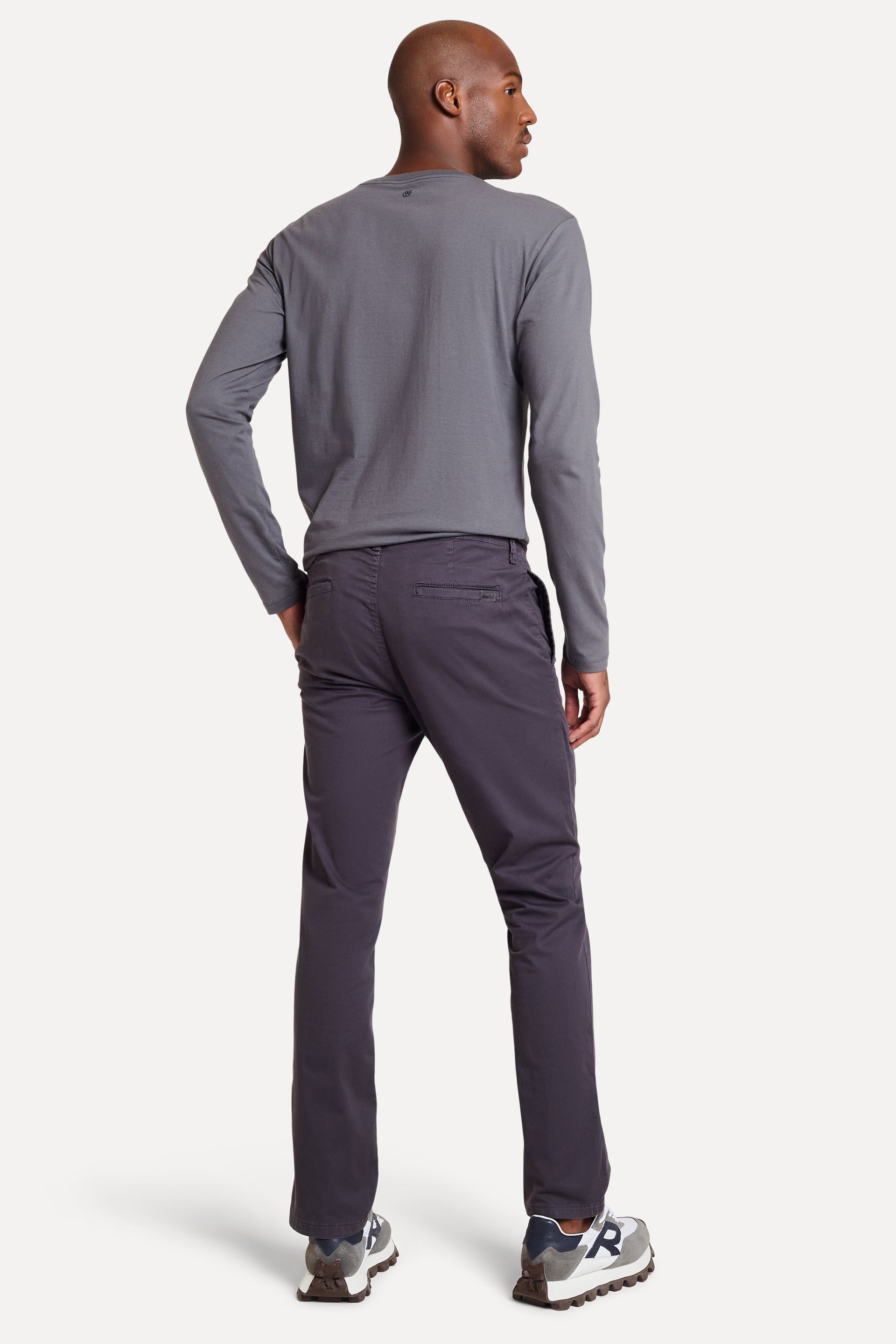 Calça Chino Reta Masculina Simples de Sarja