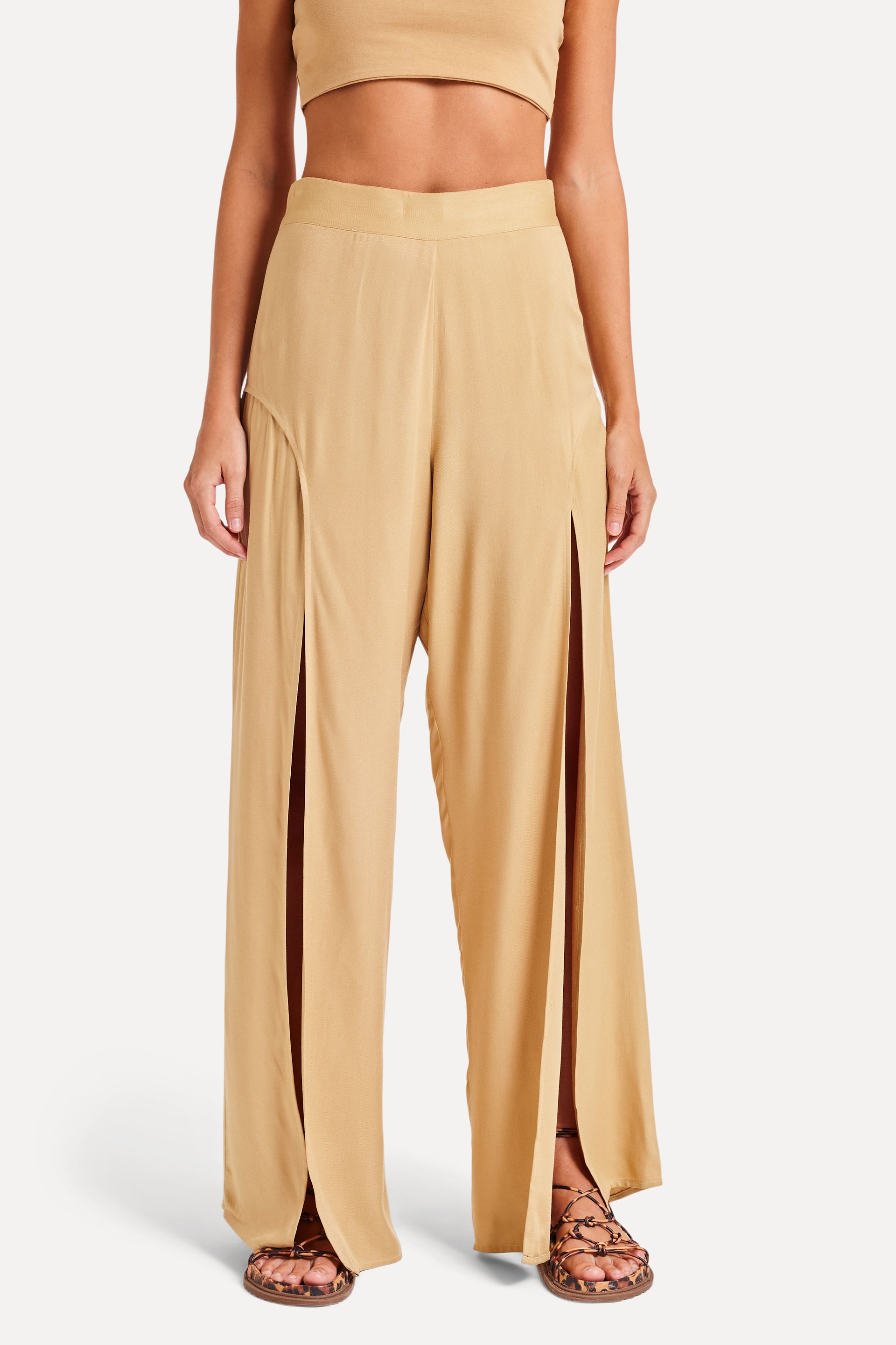 Calça Pantalona Feminina Fendas Laterais