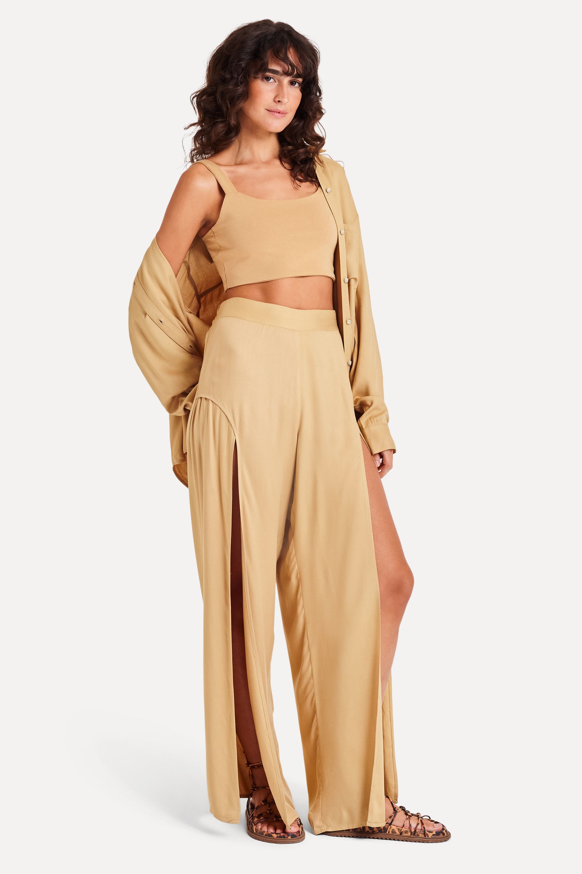 Calça Pantalona Feminina Fendas Laterais