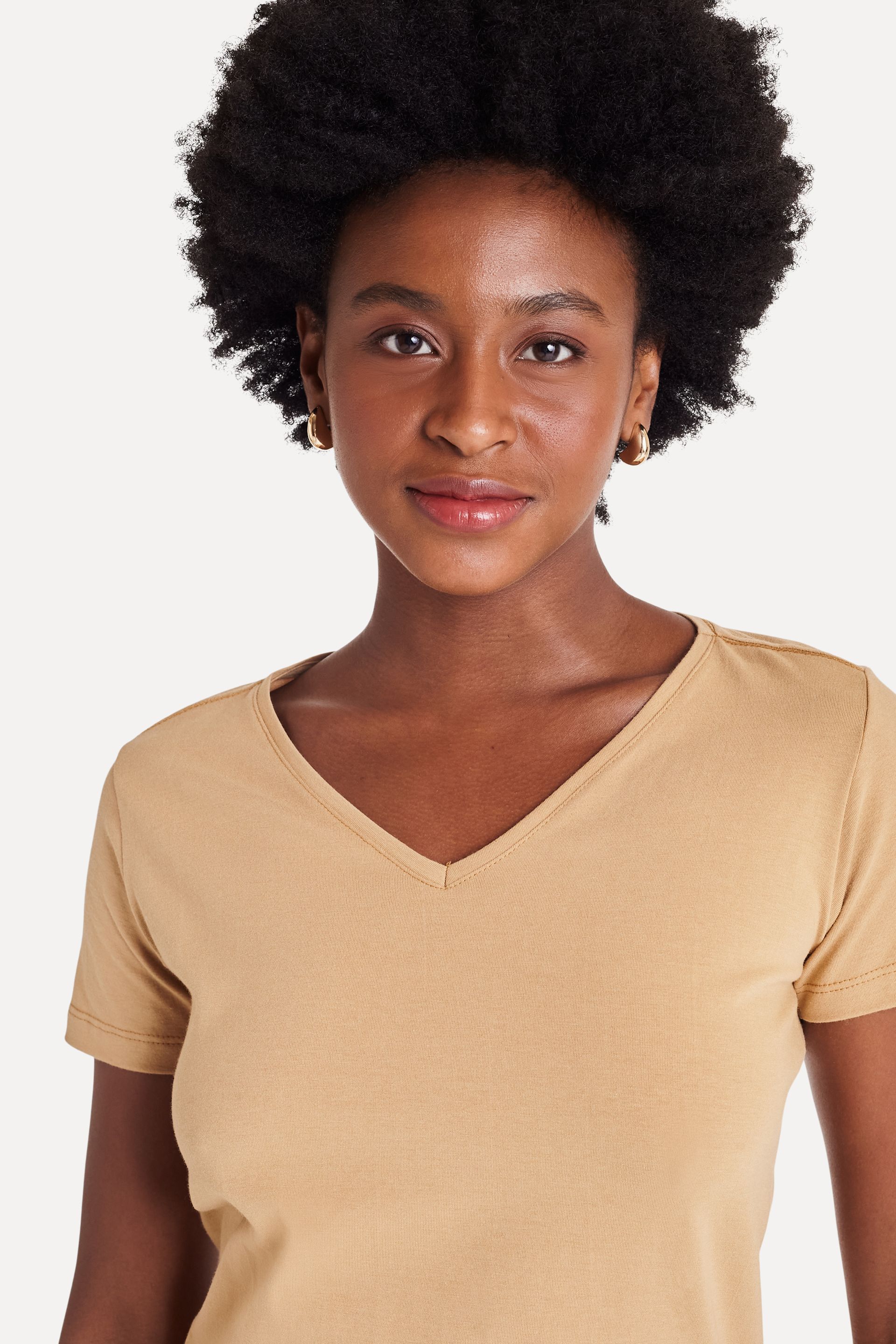 Camiseta Básica Feminina Simples + de Manga Curta com Decote V