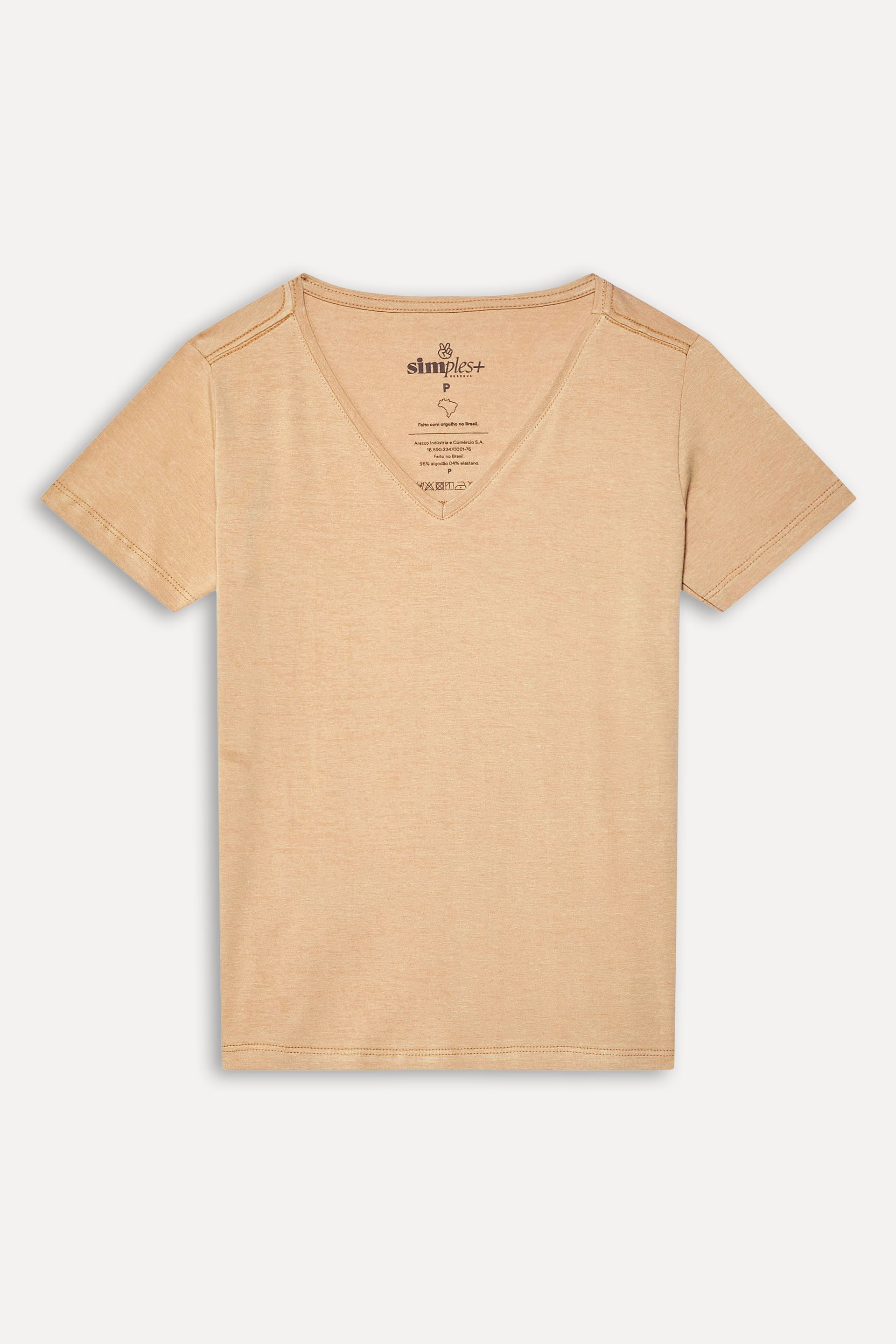 Camiseta Básica Feminina Simples + de Manga Curta com Decote V