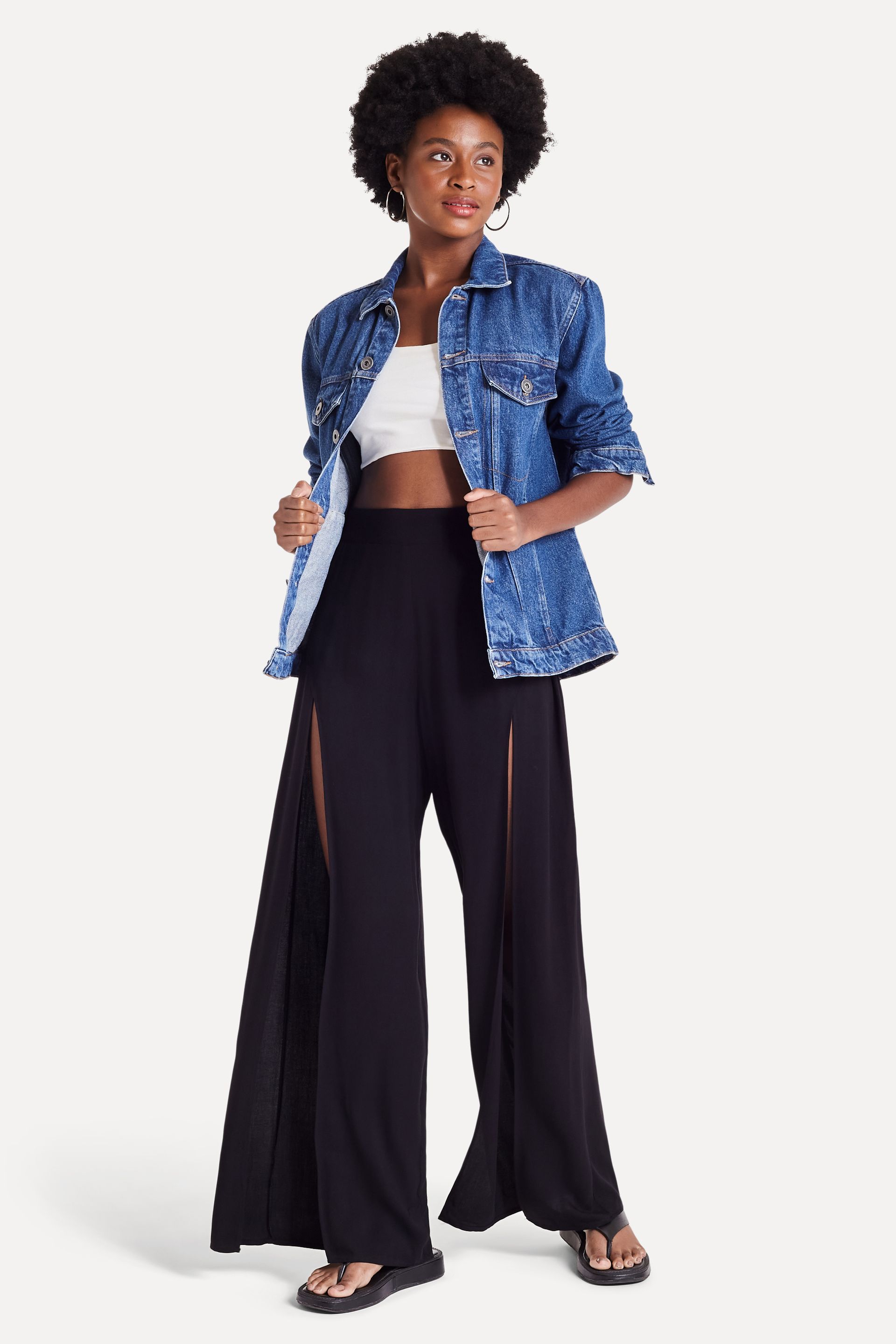 Calça Pantalona Feminina Fendas Laterais