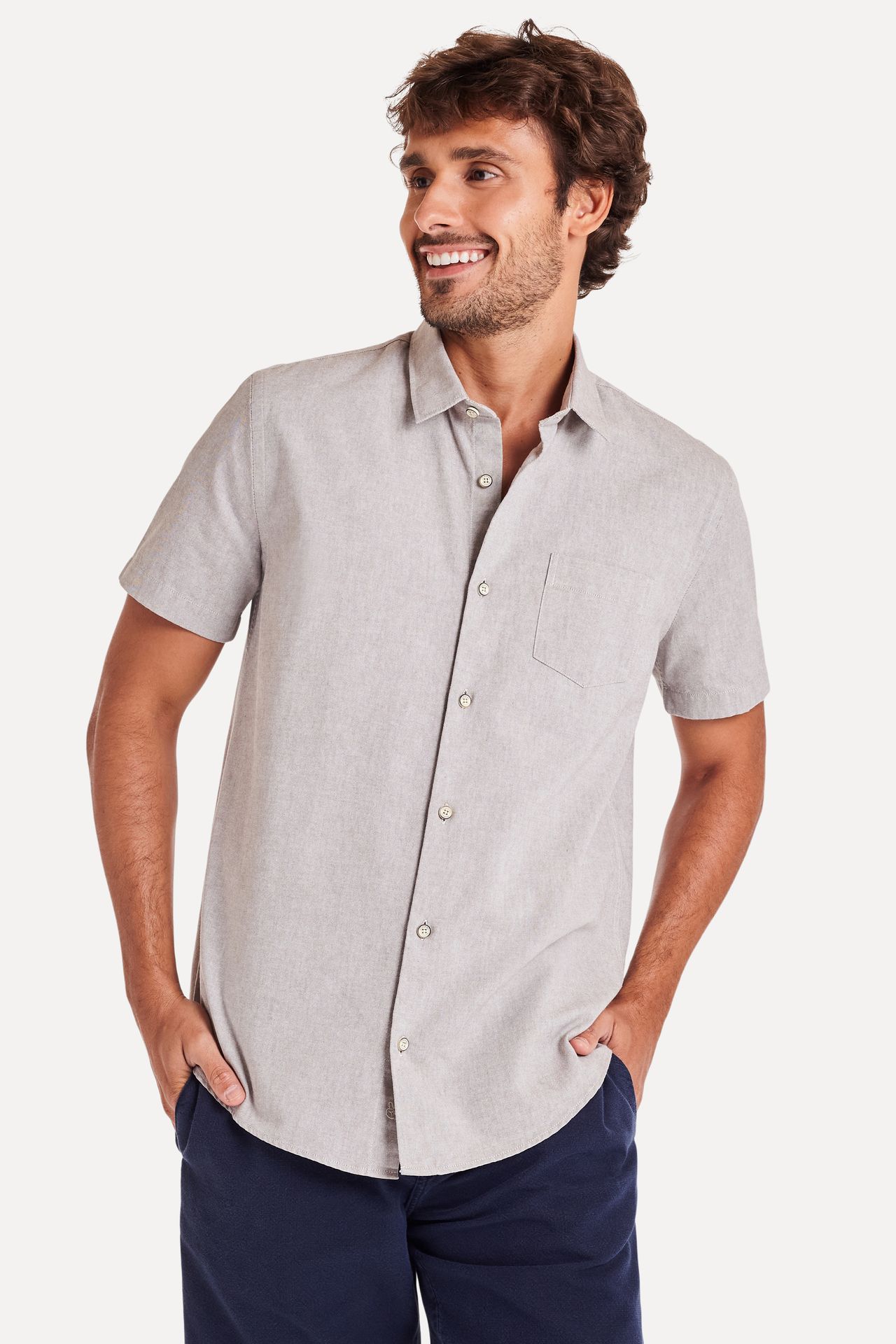 Camisa Oxford Masculina Manga Curta